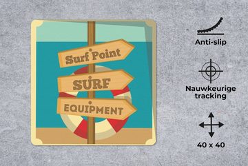 MuchoWow Gaming Mauspad Illustration von "Surf Point, Surfausrüstung" und einer Rettungsboje (1-St), Mousepad mit Rutschfester Unterseite, Gaming, 40x40 cm, XXL, Großes