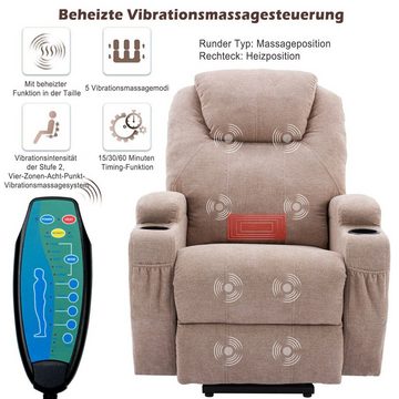 OKWISH TV-Sessel Elektrisch verstellbarer Massagesessel (Massagesessel für ältere Menschen, elektrisch verstellbarer Sesse, Stoff-Liegesofa), mit 2 Getränkehaltern, Seitentaschen und Fernbedienung