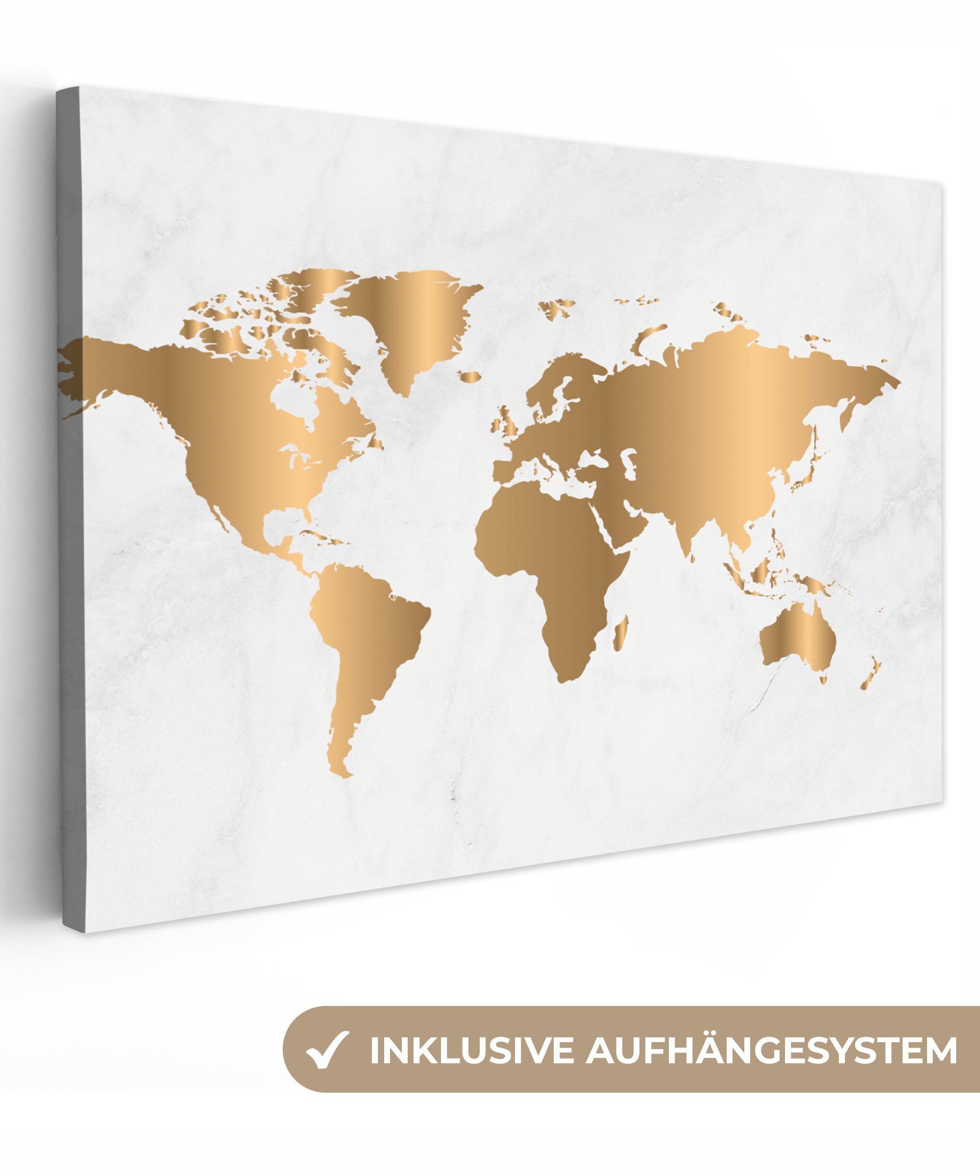 OneMillionCanvasses® Leinwandbild Weltkarte - Gold - Marmoroptik - Luxus - günstig online kaufen