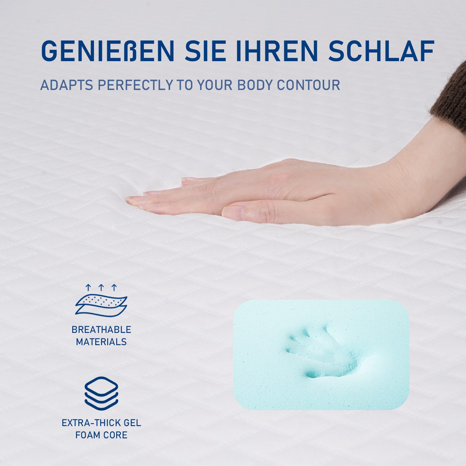 ROYGBIV, Topper Matratzentopper, Gel Topper für Komfort und Druckentlastung, 7 cm hoch, Bett Topper mit H2/H3 Härte, vielseitiger Mattress Topper