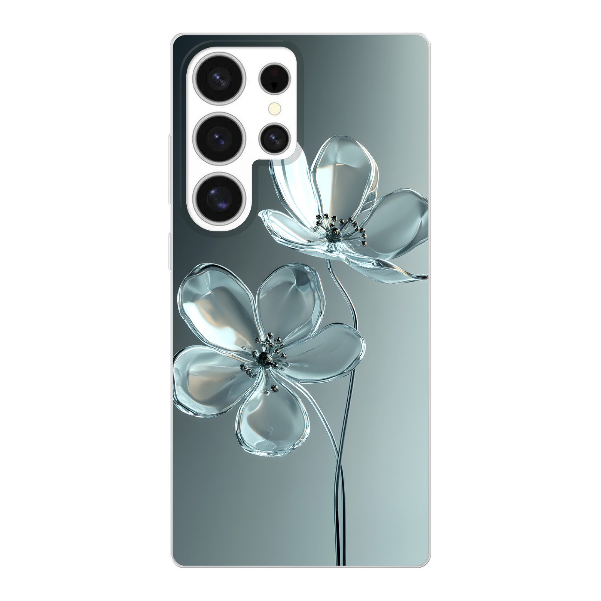 MuchoWow Handyhülle für Samsung Galaxy S25 Ultra Kristall - Blumen - Grau, Phone Case, Silikon, Schutzhülle Dünn