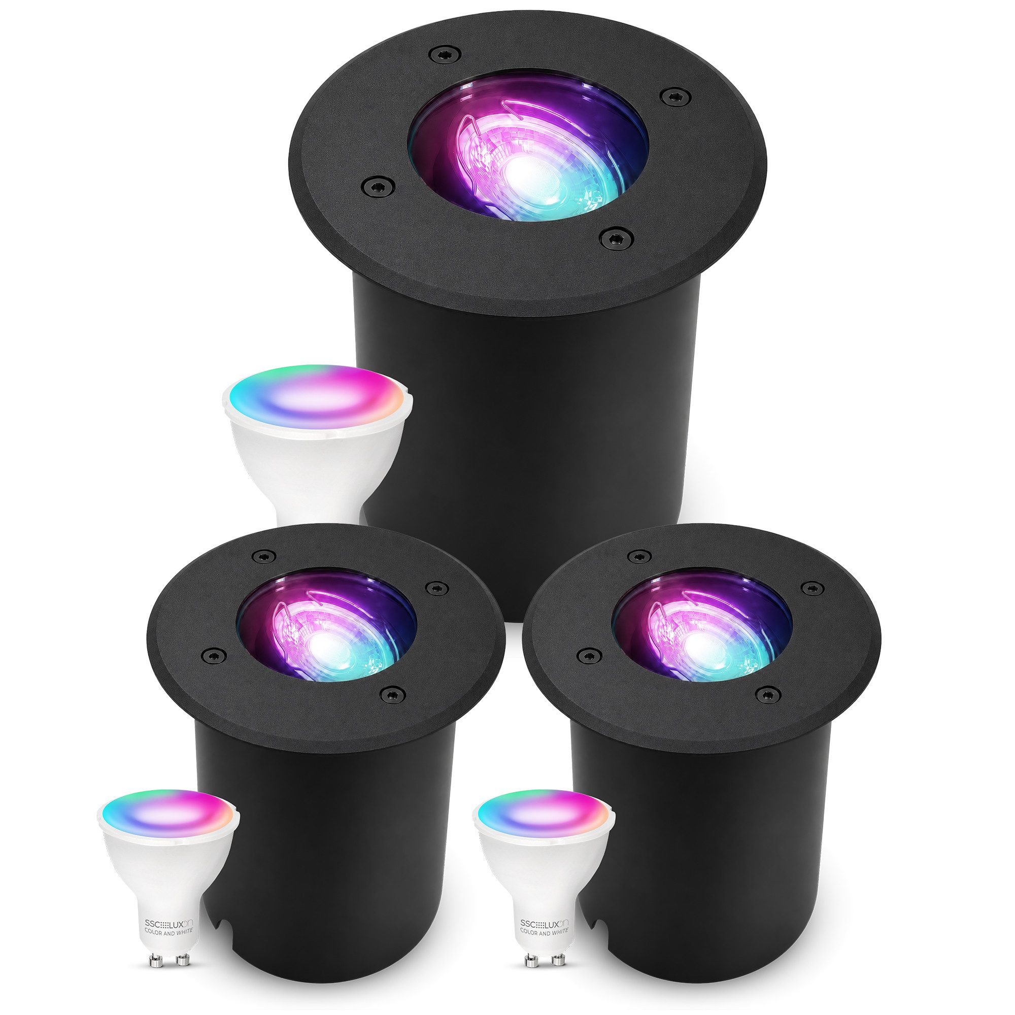 SSC-LUXon LED Gartenstrahler JUAVI Bodeneinbauleuchte IP67 schwarz mit Smart GU10 RGBW 4W, Smart