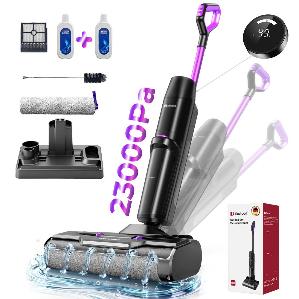 redroad Nass-Trocken-Akkusauger 2026 Saugwischer Smart 3 in 1 23kPa /450w/OLED Nass Trockensauger akku, 450 W, 40 dB/eiseIP44/OLED-Display/14X3800mhA/Nass Trockensauger akku