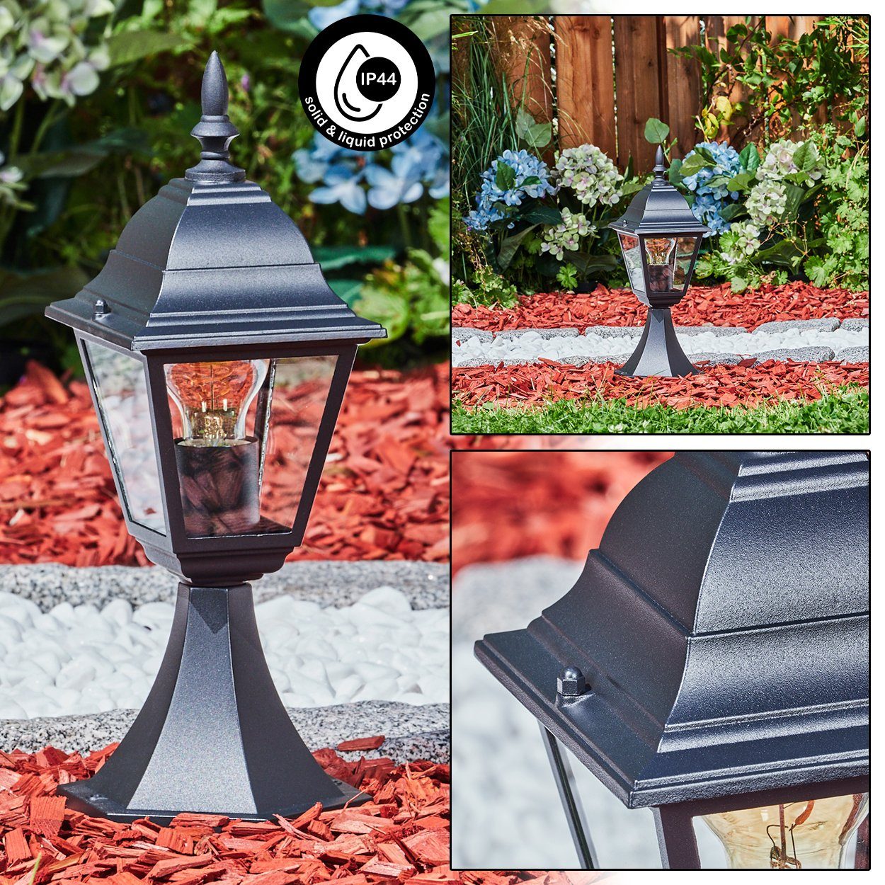 hofstein Pollerleuchte Sockelleuchte aus Metall/Glas in Schwarz/Klar, ohne Leuchtmittel, Wegeleuchte, Gartenbeleuchtung IP44, 1x E27, ohne Leuchtmittel