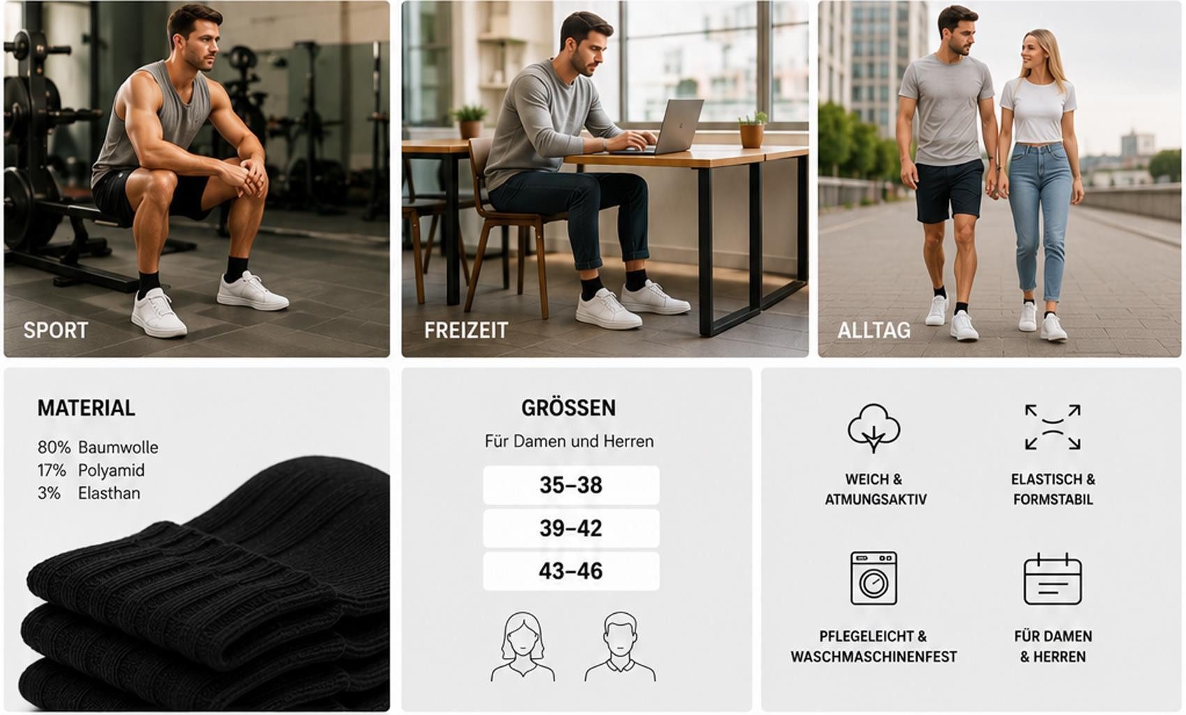 EloModa Sneakersocken 12 Paar Sneaker Socken Damen Herren Baumwolle ohne Naht (12-Paar) 12 Paar, ohne Naht vorne, hoher Baumwollanteil