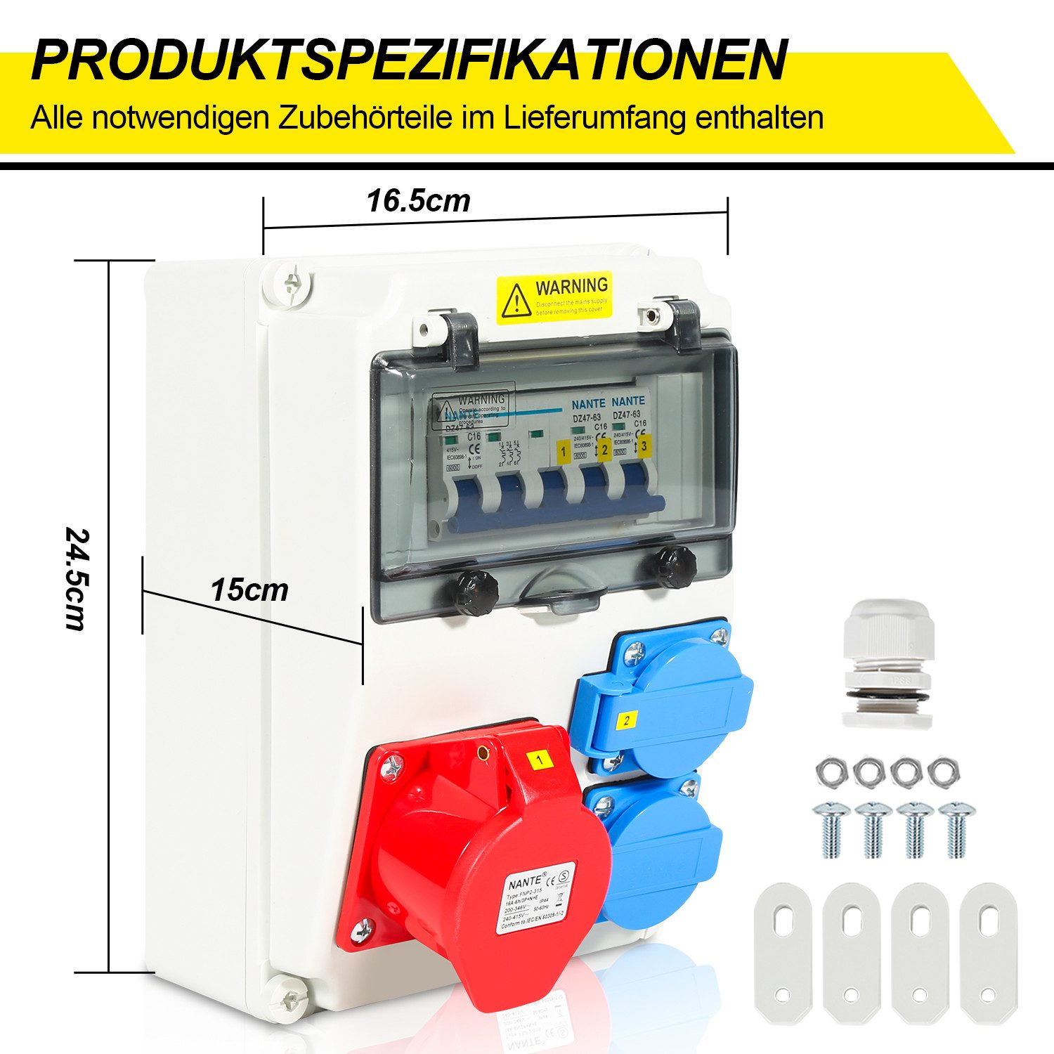 Clanmacy Stromverteiler Wandverteiler CEE Kraftstrom Adapter Baustromverteiler 1X16A 2x230V LS
