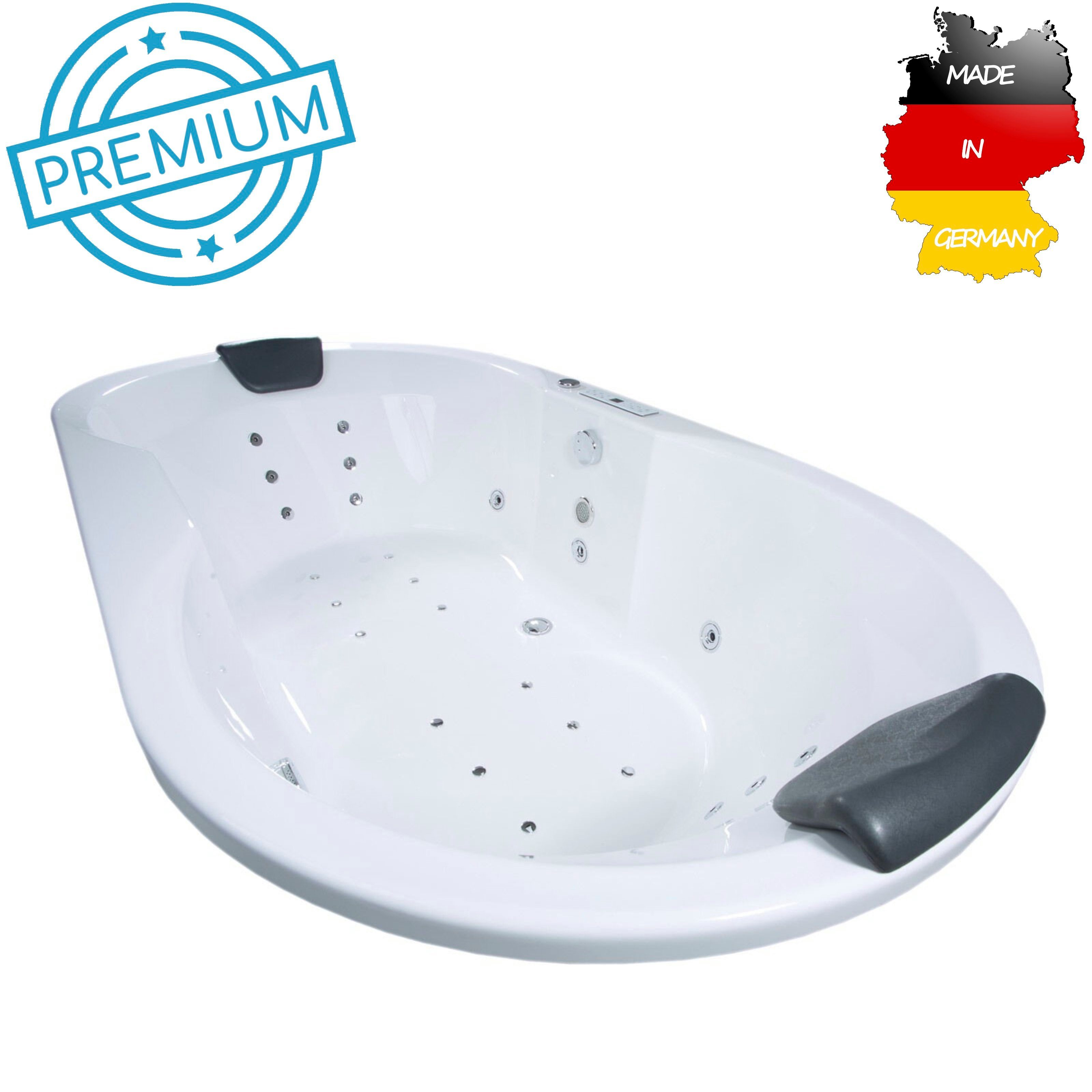 Basera® Whirlpool-Badewanne PREMIUM Indoor Podest-Whirlpool Badewanne Corvo 195 x 100 cm, (Komplett-Set), mit 29 Massagedüsen, Heizung, Wasserdesinfektion, Bodenansaugung, L...