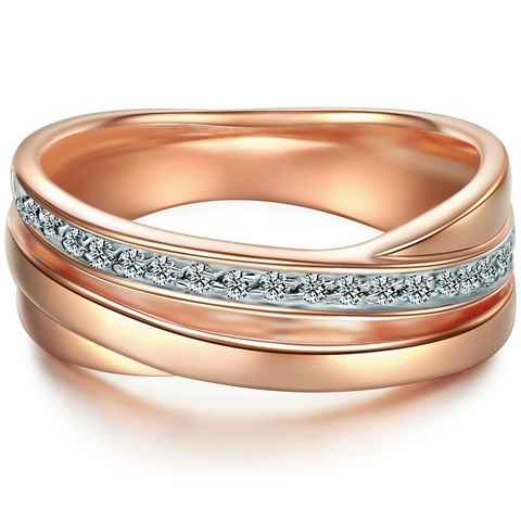 Trilani Silberring Damen-Ring aus Sterling Silber, in rosévergoldet, mit Zirkonia
