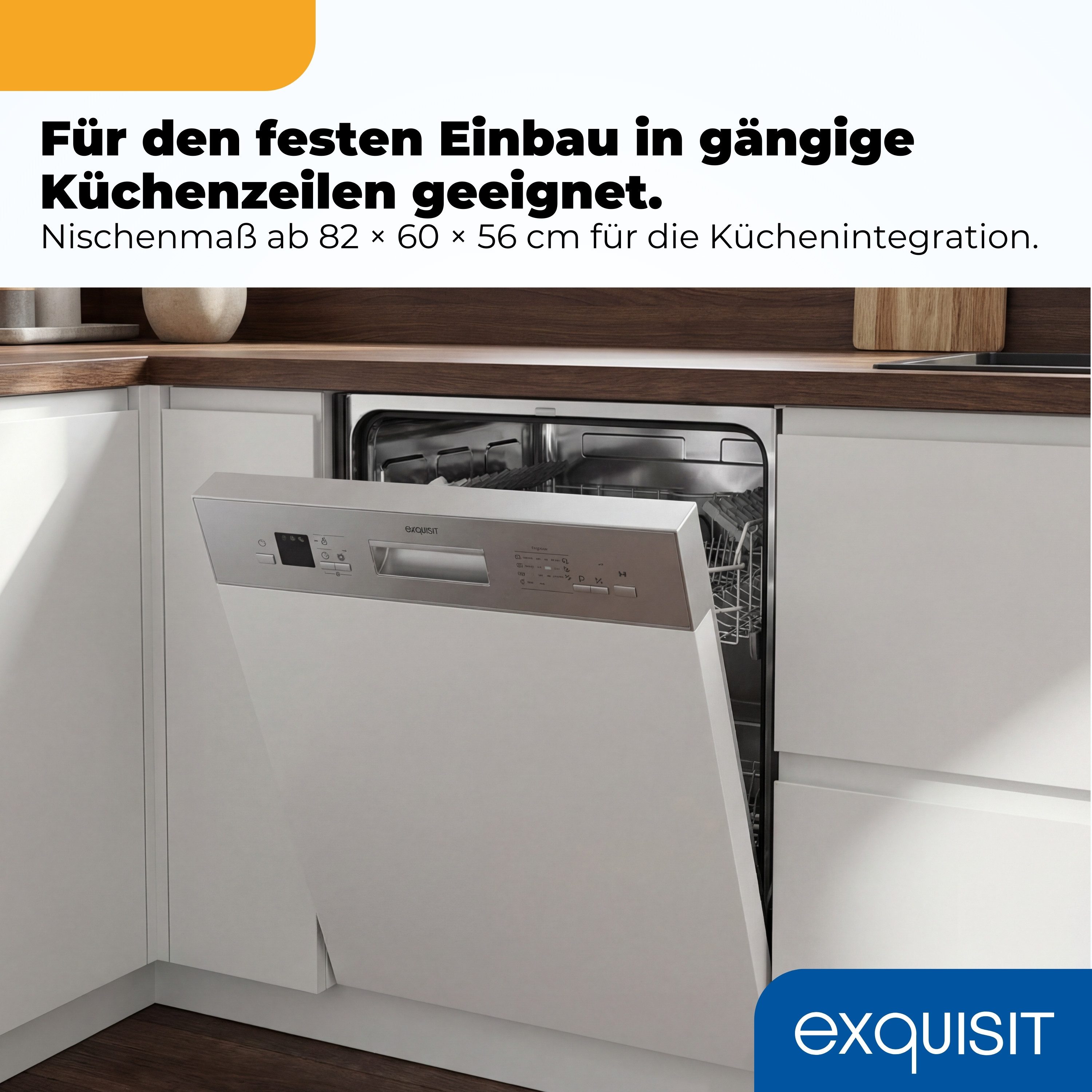 exquisit teilintegrierbarer Geschirrspüler EGSP56312-EB-030E, 11 l, 12 Maßgedecke, LED-Anzeige, höhenverstellbare Füße, Kindersicherung