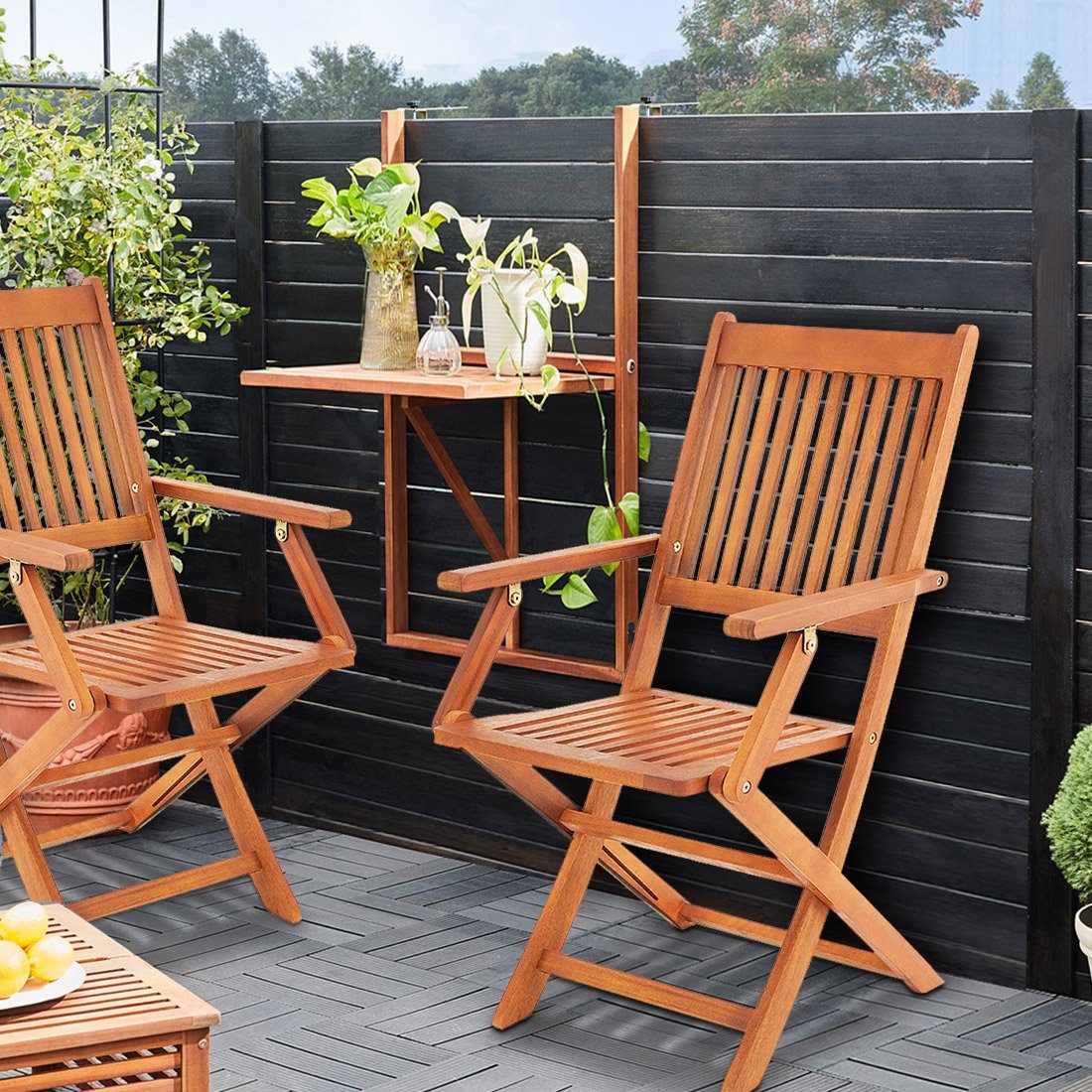 Casaria Balkonset, (3-tlg), 2 Personen Holz FSC®-zertifiziert Wetterfest Akazie Klappbar Balkon