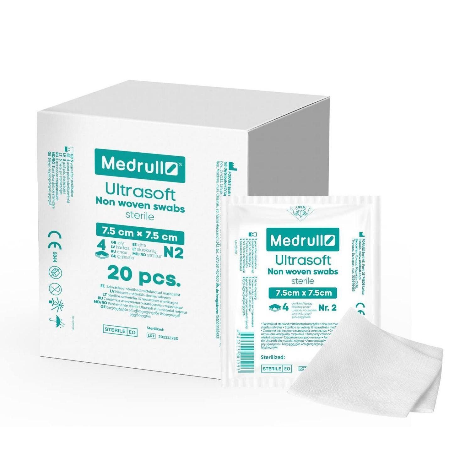 LuxusKollektion Bandagierunterlage Kompressen steril nicht gewebt 4lagig 7.5cm 40 7.5x7.5 cm (40er Pack)