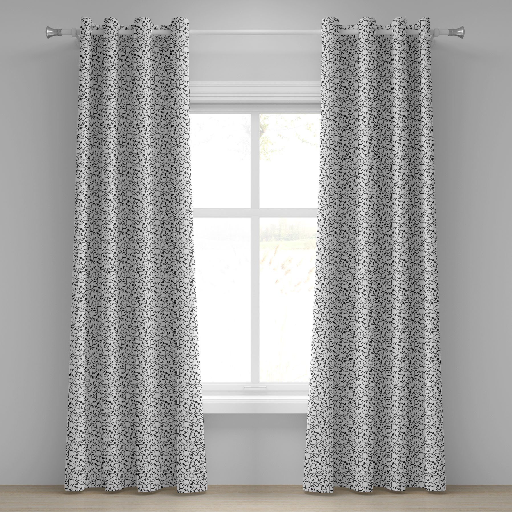 Gardine Dekorative 2-Panel-Fenstervorhänge für Schlafzimmer Wohnzimmer, Abakuhaus, Schwarz und weiß Vintage Frühling