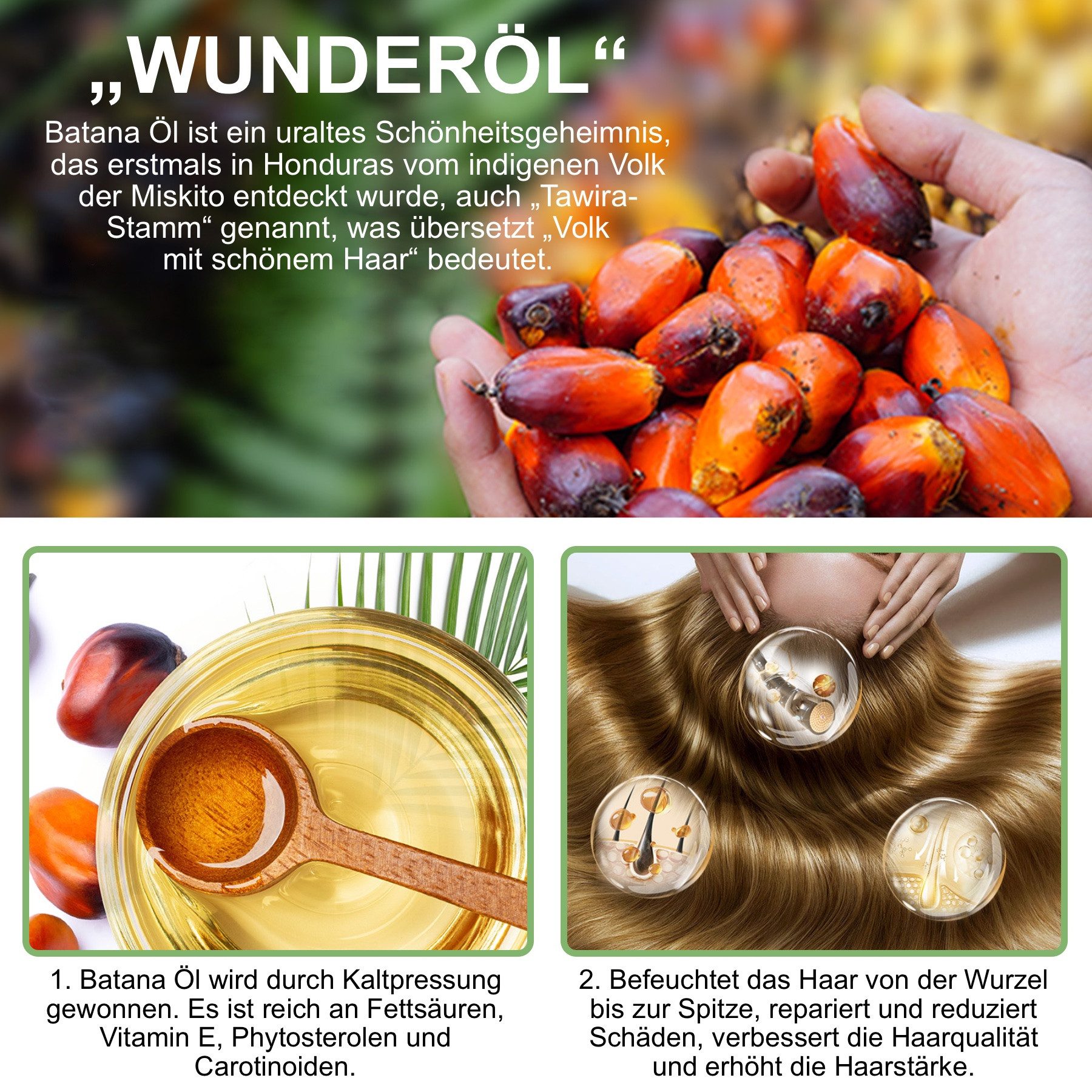 P-Beauty Cosmetic Accessories Haaröl Batana Öl für Haare Haarwachstum Gesicht Haut Nägel Vegan 120g, 1-tlg., 100% natürliche Inhaltsstoffe, Alkoholfrei, Ammoniakfrei
