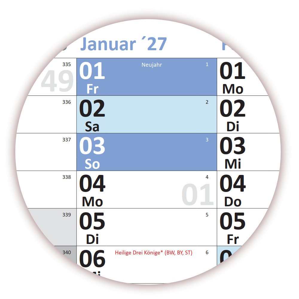 LYSCO Wandkalender XXL Kalender DIN B1 2026 + 2027 / 2027 nass abwischbar, Neutraler Kalender inkl. Feiertage aller Bundesländer, Format 100 x 70cm Jahresplaner Wandplaner gerollt