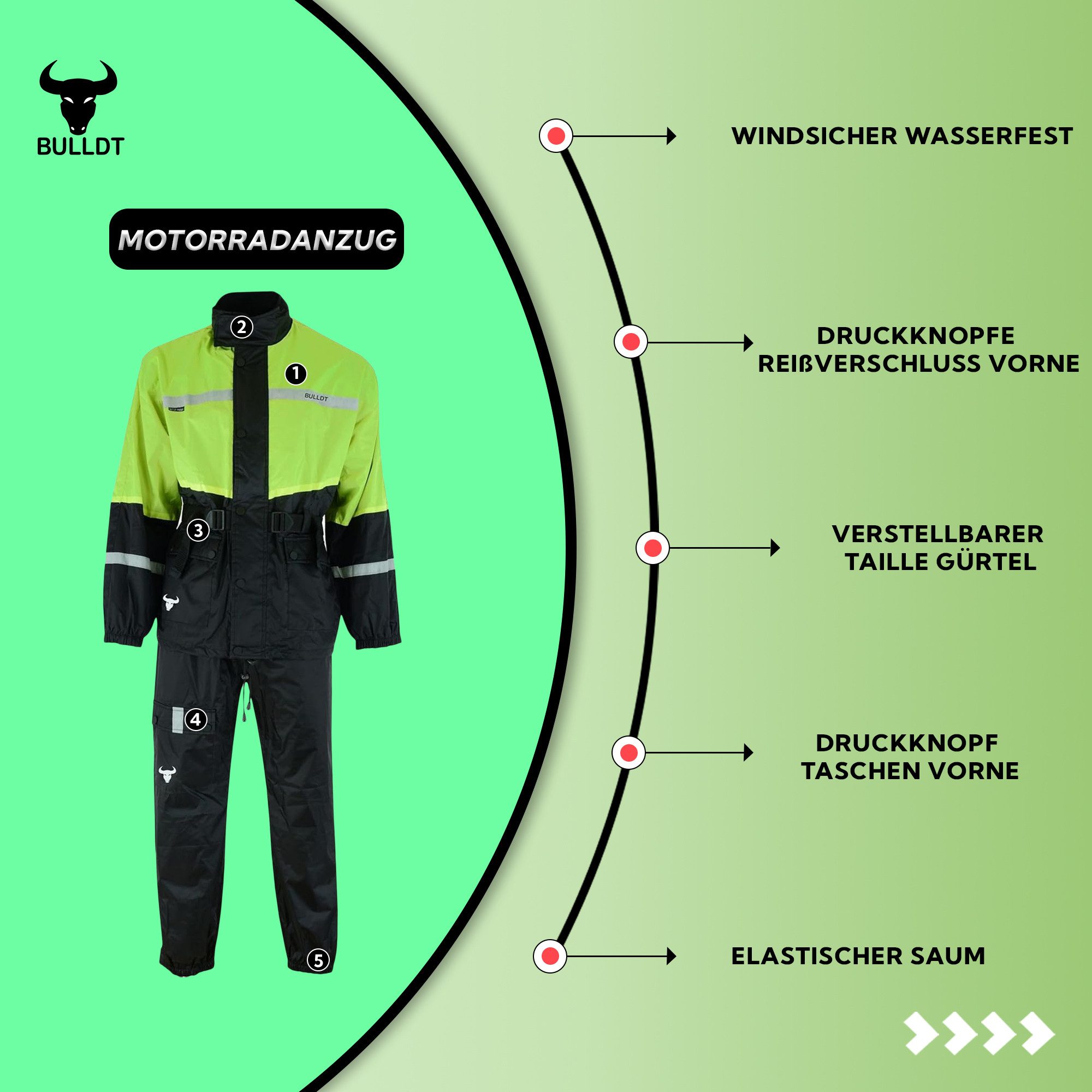 BULLDT Regenoverall BLD-Rainsuit-1 BULLDT Herren Motorrad Regenkombi Regenjacke Regenhose