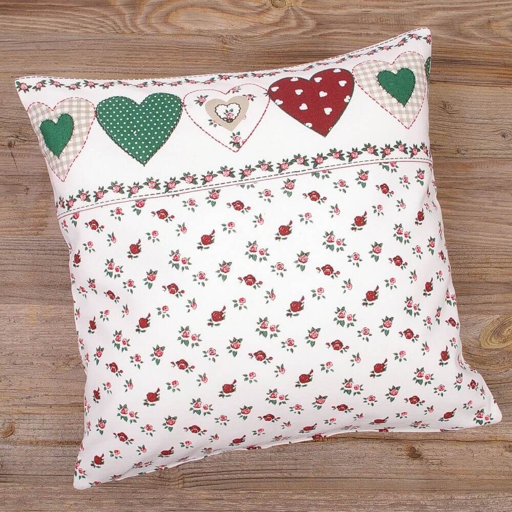 matches21 HOME & HOBBY Наволочки Kissen-Bezug 40x40 cm Landhaus-Stil Herz Blumen weiß Baumwolle, (1 Stück), Wohnzimmer Kissen-Hülle als Deko-Kissen Zier-Kissen Sofa-Kissen