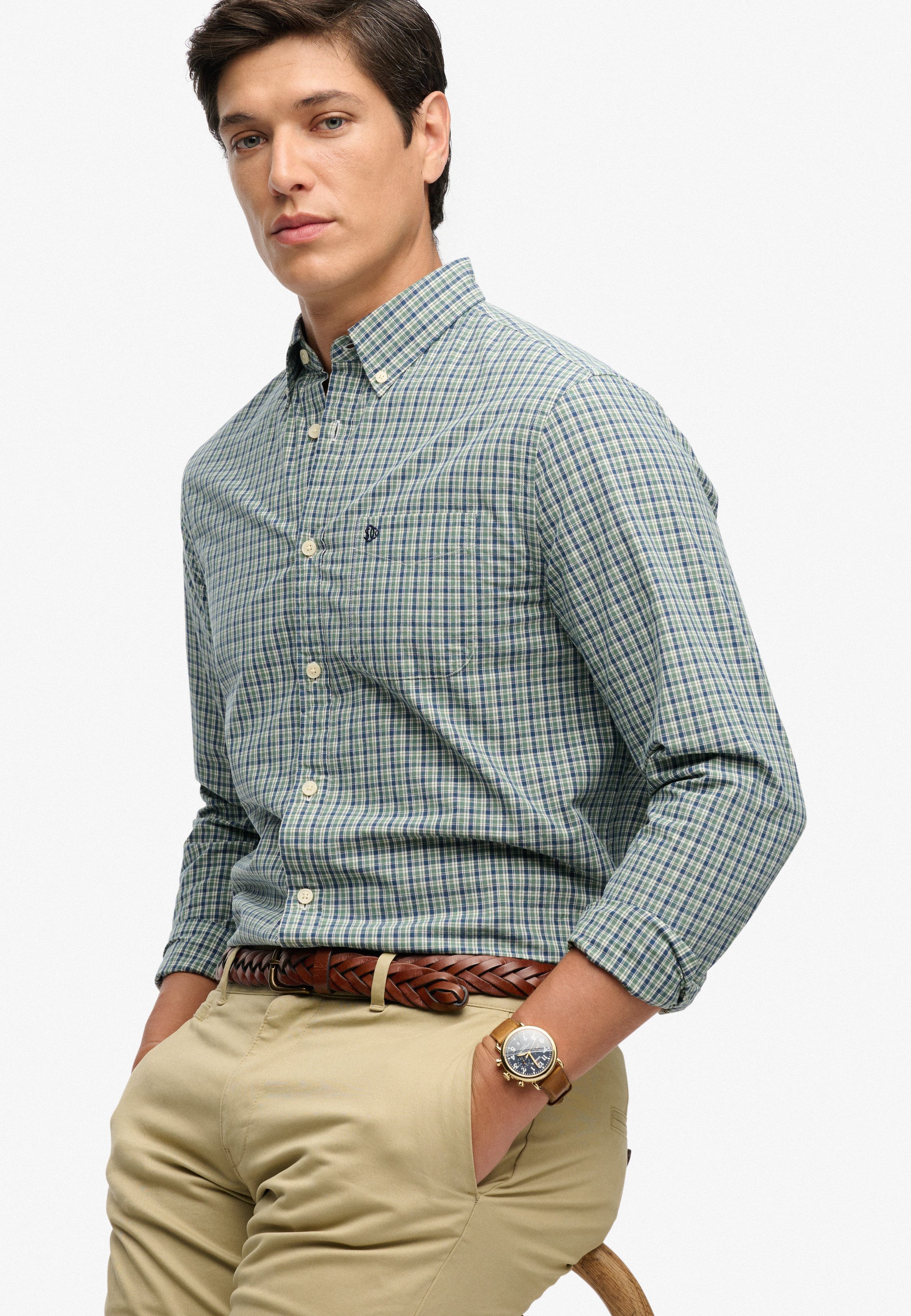 Superdry Langarmhemd PREPPY POPLIN L/S SHIRT kariertes Design, mit Knopfleiste, Regular Fit