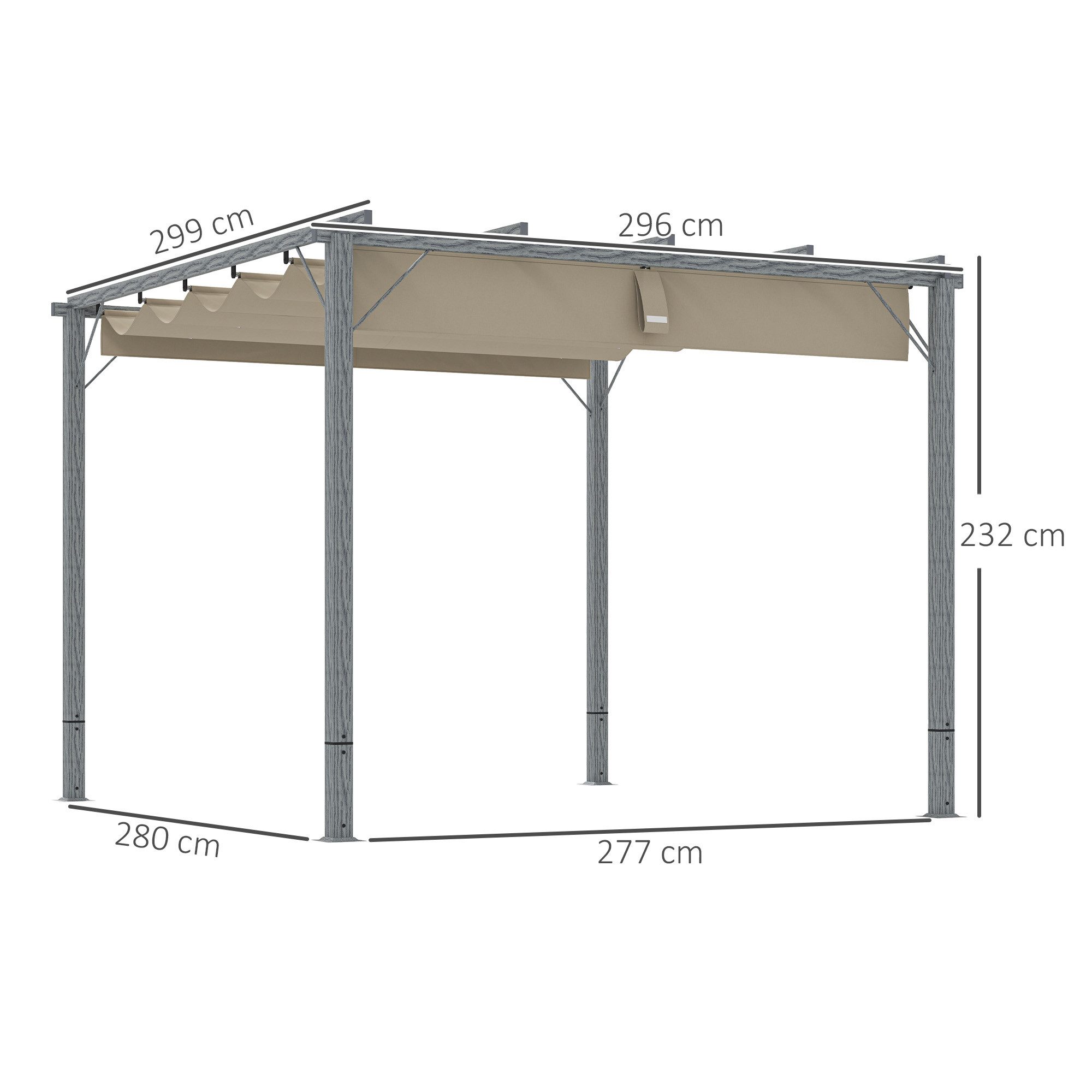 Outsunny Pergola mit magnetischen Pad, aus Aluminium, mit verstellbares Dach, BxTxH: 299x296x232 cm, (Garten Pavillon, 1-tlg., Terrassendachung), Freistehend, UV Schutz 30+, für Terrasse und Garten, Grau