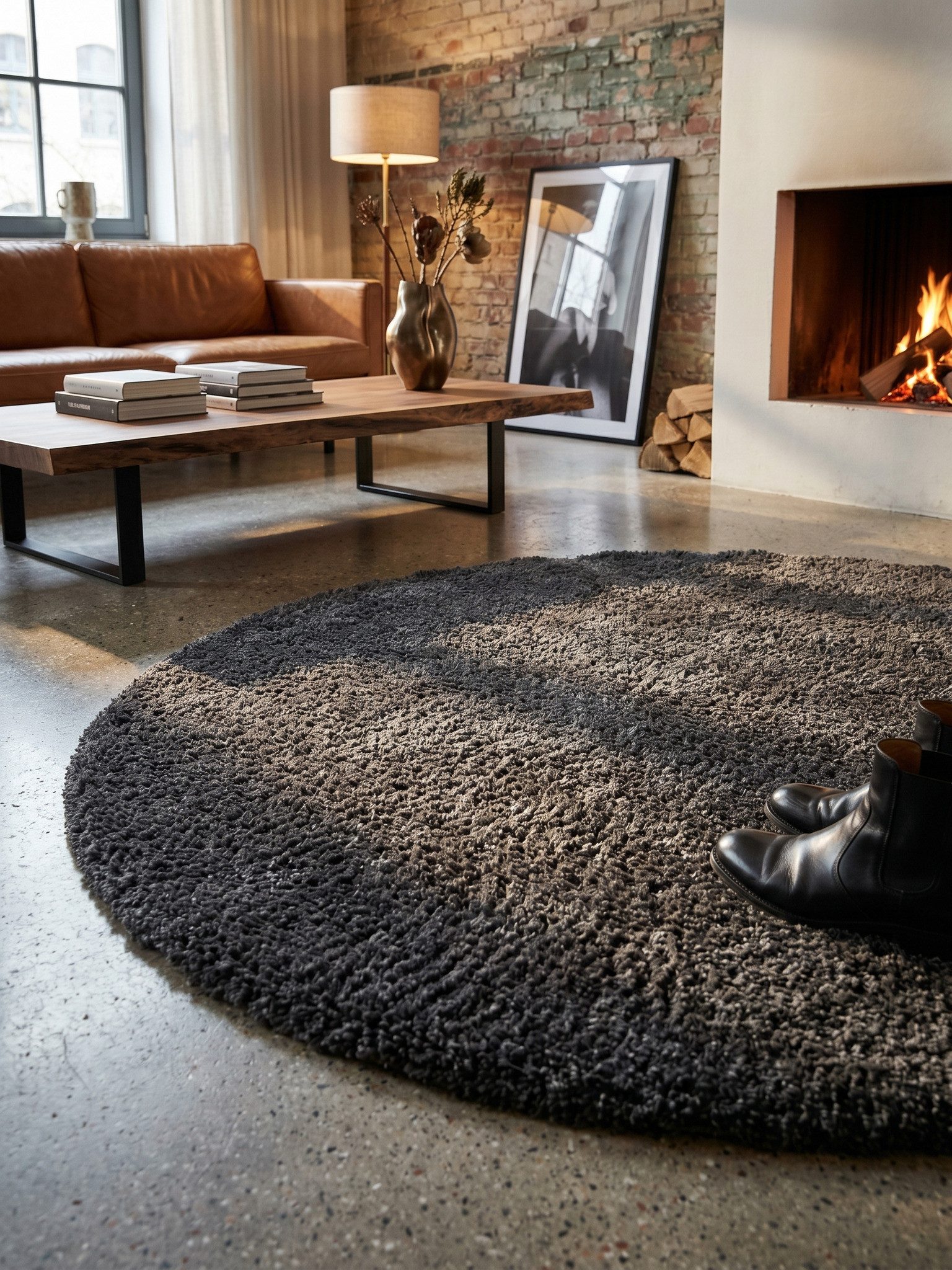 KADIMA DESIGN Teppich SALZACH Shaggy Langflor Wohnzimmer Schlafzimmer Waschbar Einfarbig, Rund, Höhe: 52 mm, Grau, 80x80 cm, …