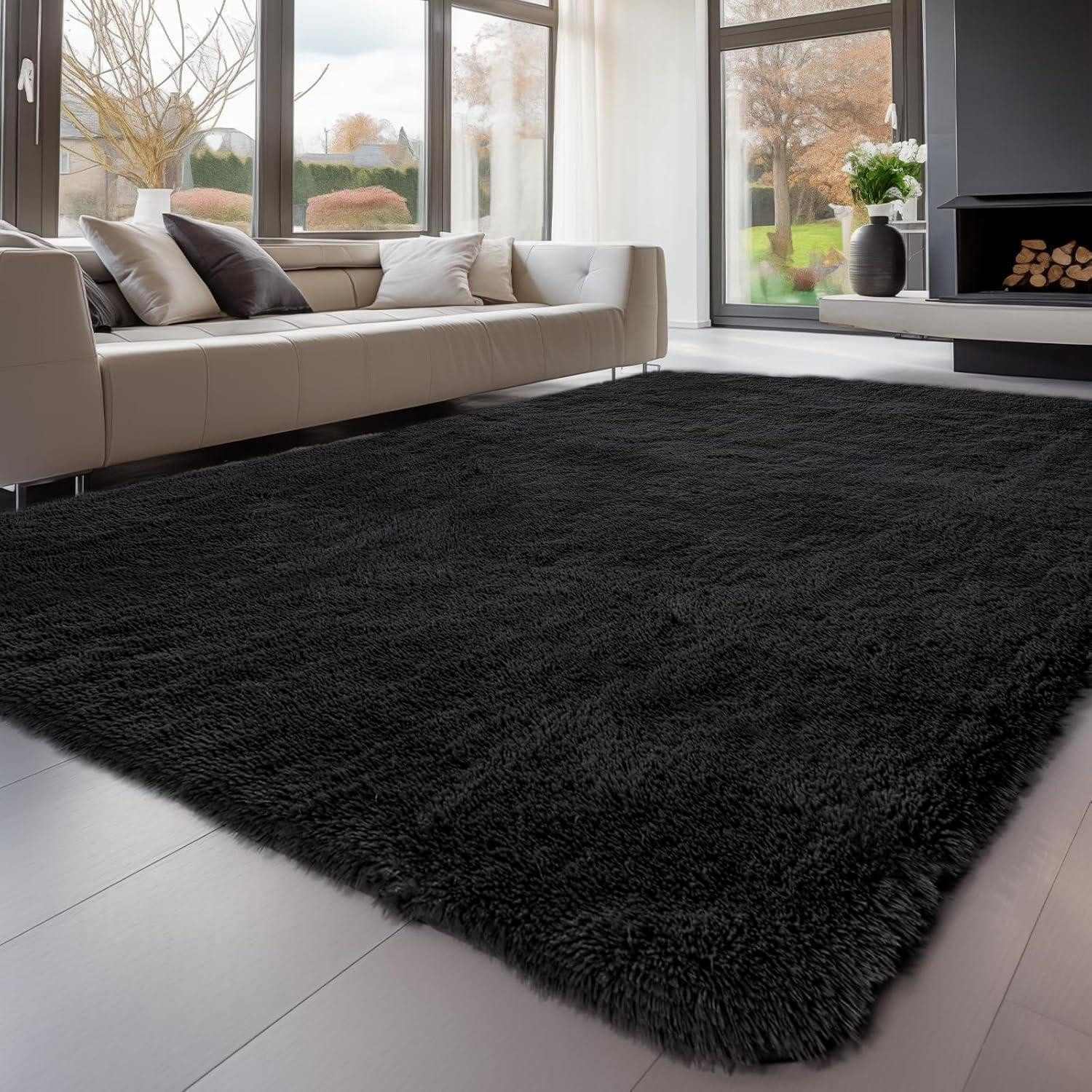 LuxusKollektion Hochflor-Teppich Teppich Hochflor Grau 200x300 Schwarz 200 x 300 cm (Rechteckig)