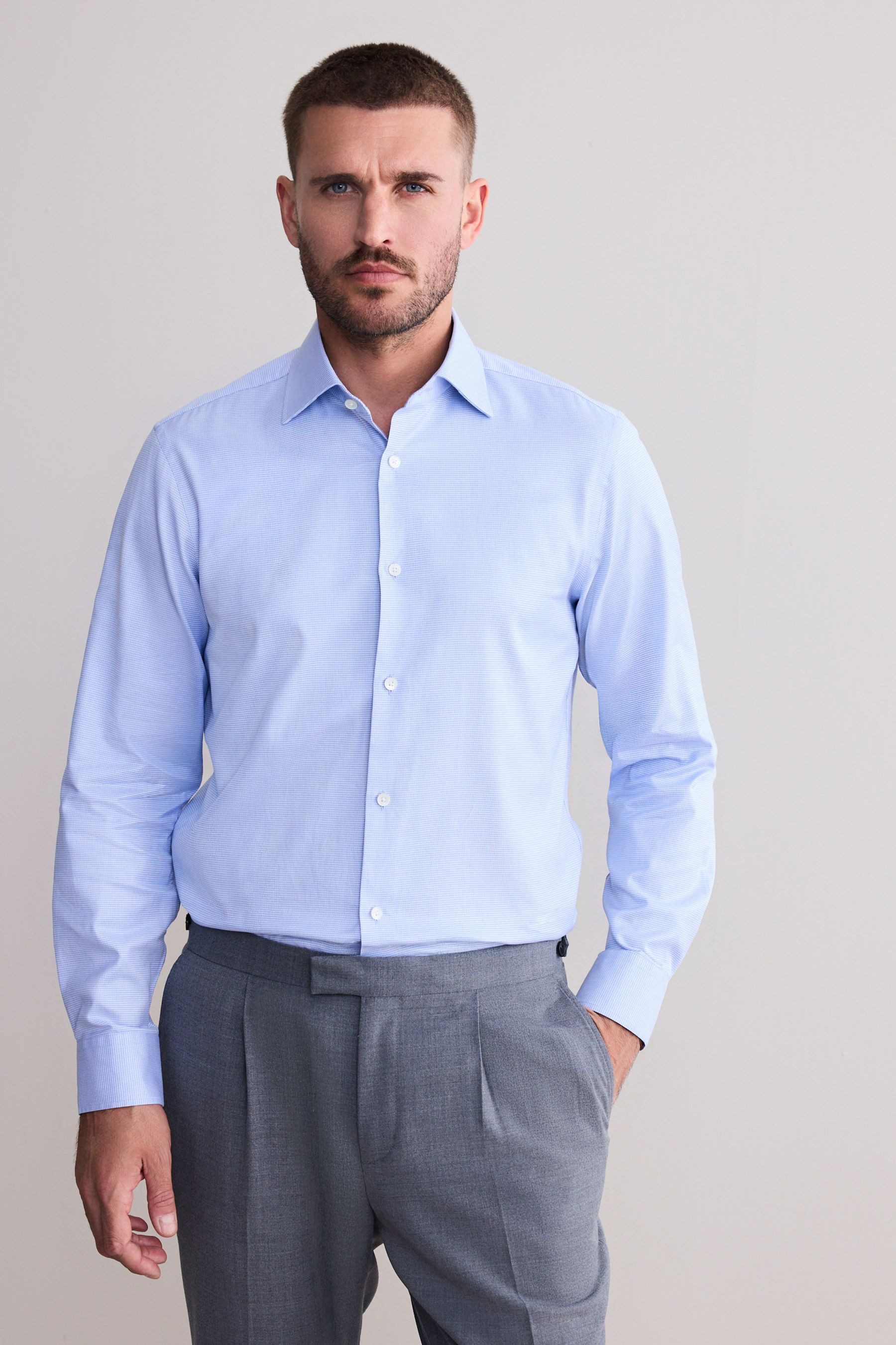 Next Langarmhemd Signature Hemd 100 % Baumwolle mit Haifischkragen (1-tlg)