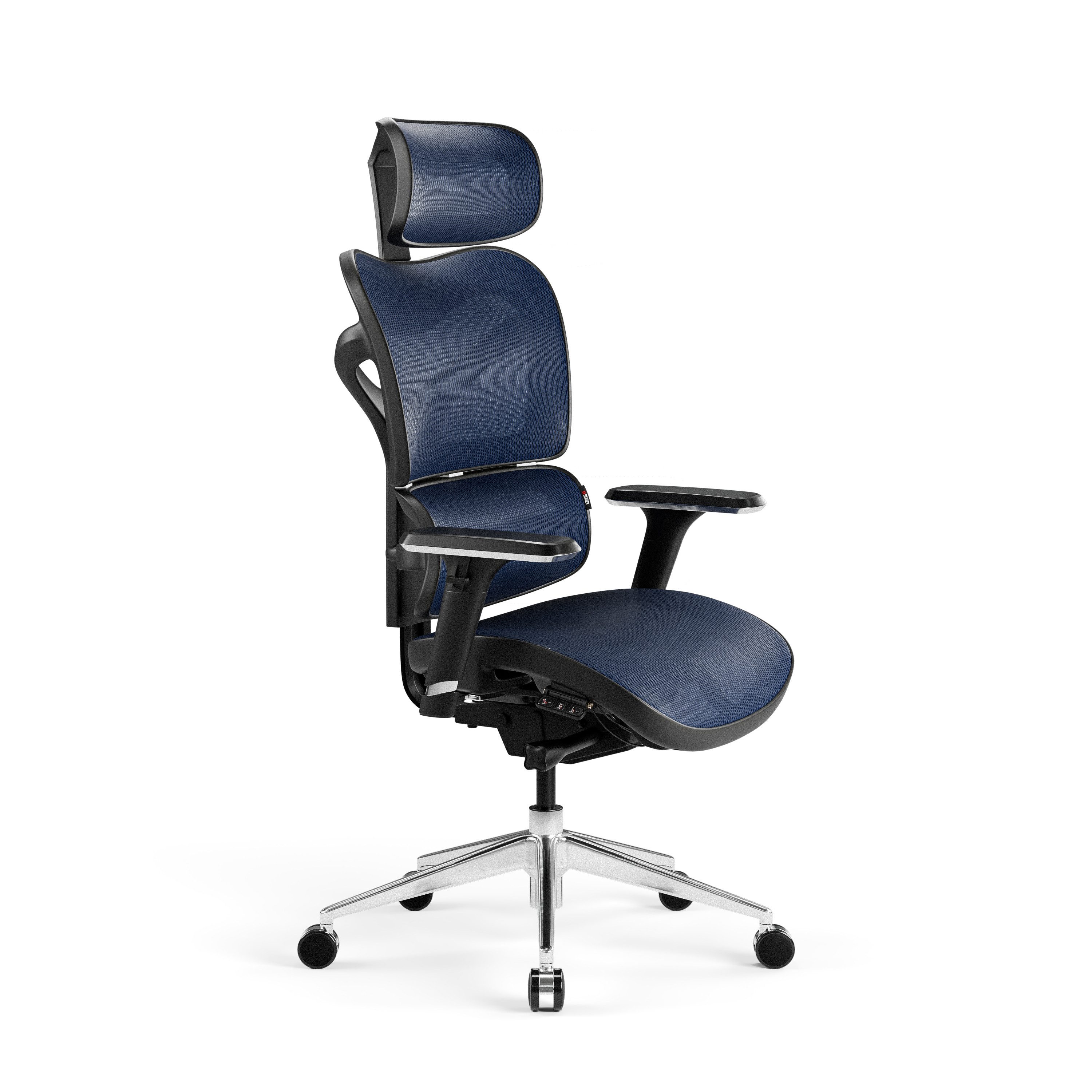 DIABLO CHAIRS Bürostuhl V-Commander Netzstoff ergonomisch Aluminiumbase 140kg (Ergonomischer Chefsessel, Bürostuhl, Netzrücken, PFC 360), Kopfstütze Lendenstütze TiltTech 3D-Armlehnen BACKREST+