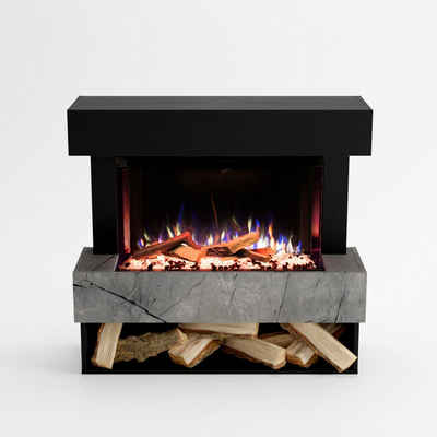 GLOW FIRE Elektrokamin PR5 E-Motion 3D, Elektrischer Kamin mit 3D Feuer mit Heizung, täuschend echte Flamme mit Heizung, 3 Dekorationen