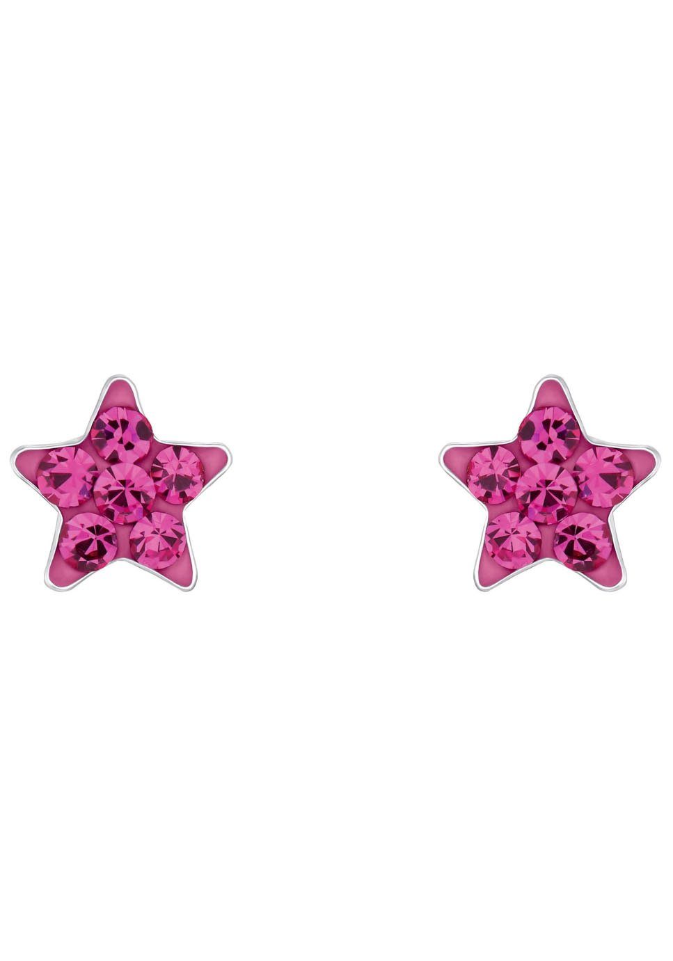 Amor Paar Ohrstecker Stern, 9209873, 9209880, mit Kristallglas silberfarben-pink