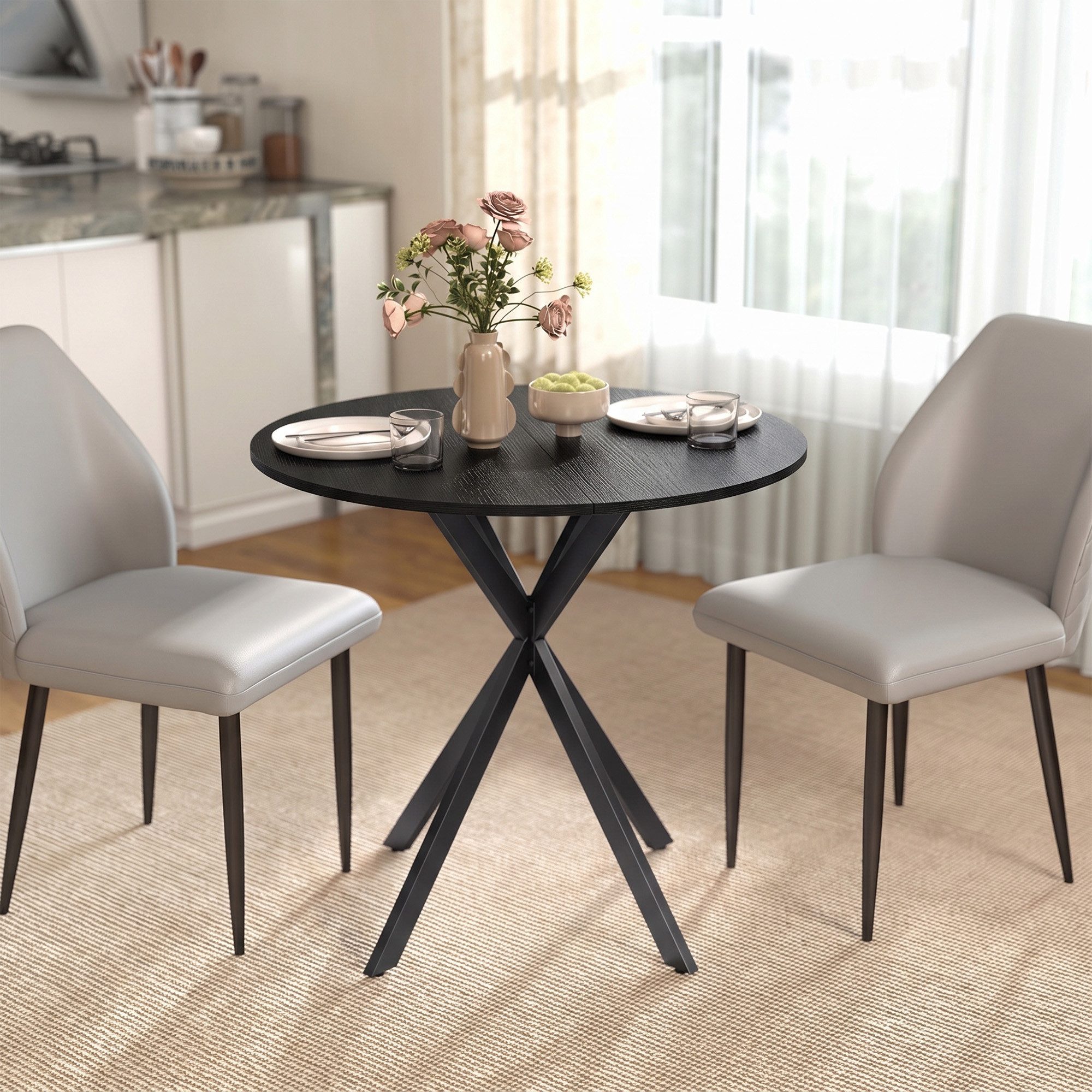 HOMCOM Esstisch Küchentisch im Industriestil mit Stahlbeinen für 2 Personen (für Esszimmer, Küche, Wohnzimmer, 1-St., rund, 80 x 80 x 75 cm), Schwarz