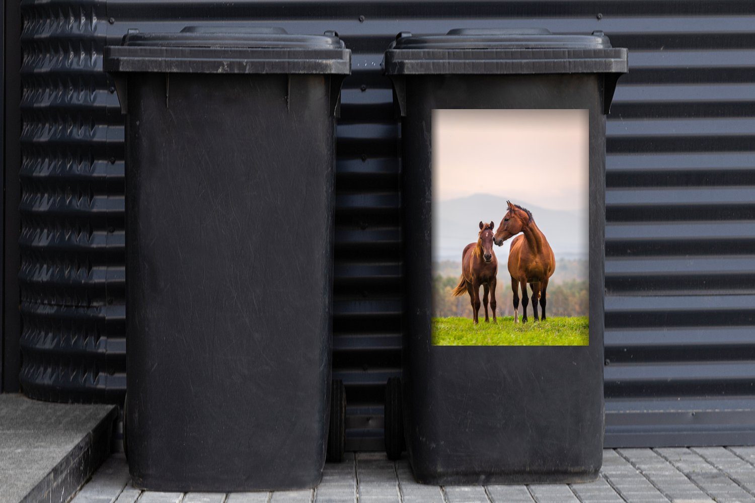 MuchoWow Wandsticker Pferd - Fohlen (1 Abfalbehälter Mülleimer-aufkleber, Pastell Container, - Gras - Sticker, Mülltonne, St)