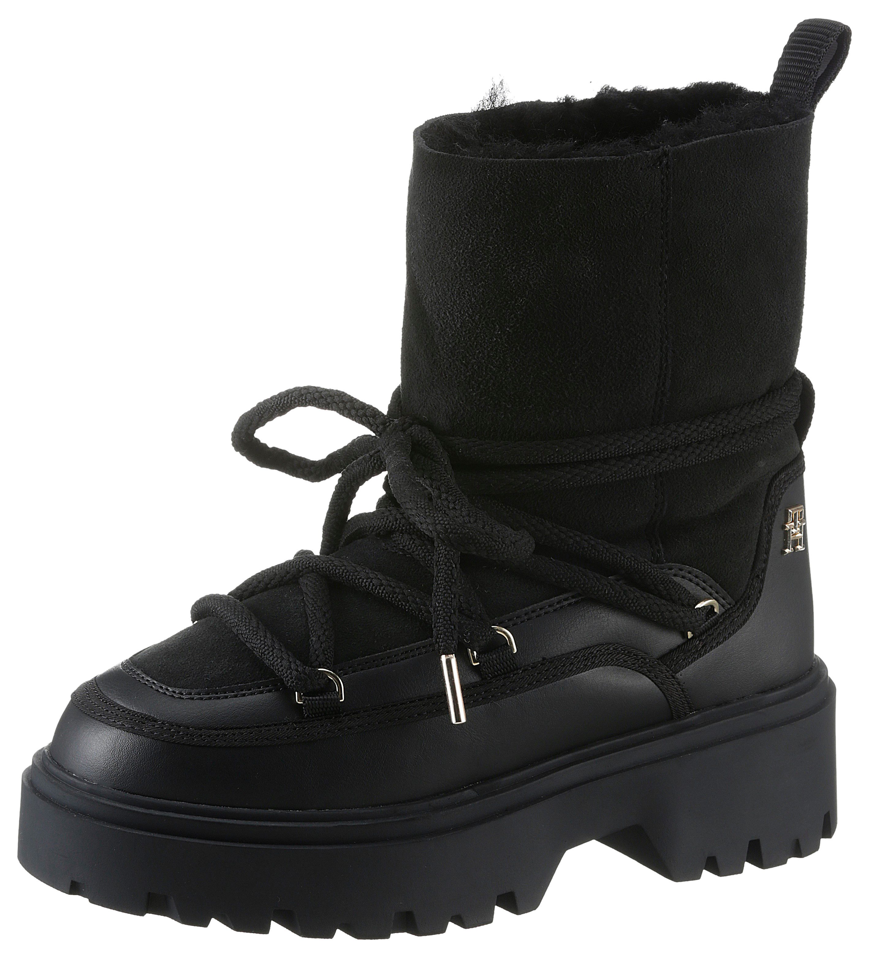 Tommy Hilfiger REAL SHEARLING LACE-UP SNOWBOOT Snowboots, Blockabsatz, Winterboots, Schneestiefel, aufgesetzte Schnürung