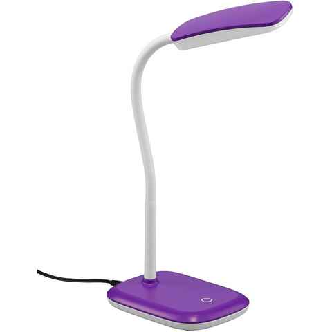 TRIO Leuchten LED Tischleuchte Boa, LED fest integriert, Warmweiß, Tischlampe, violet, Touch Dimmer, warmweiß, verstellbarer Flexarm