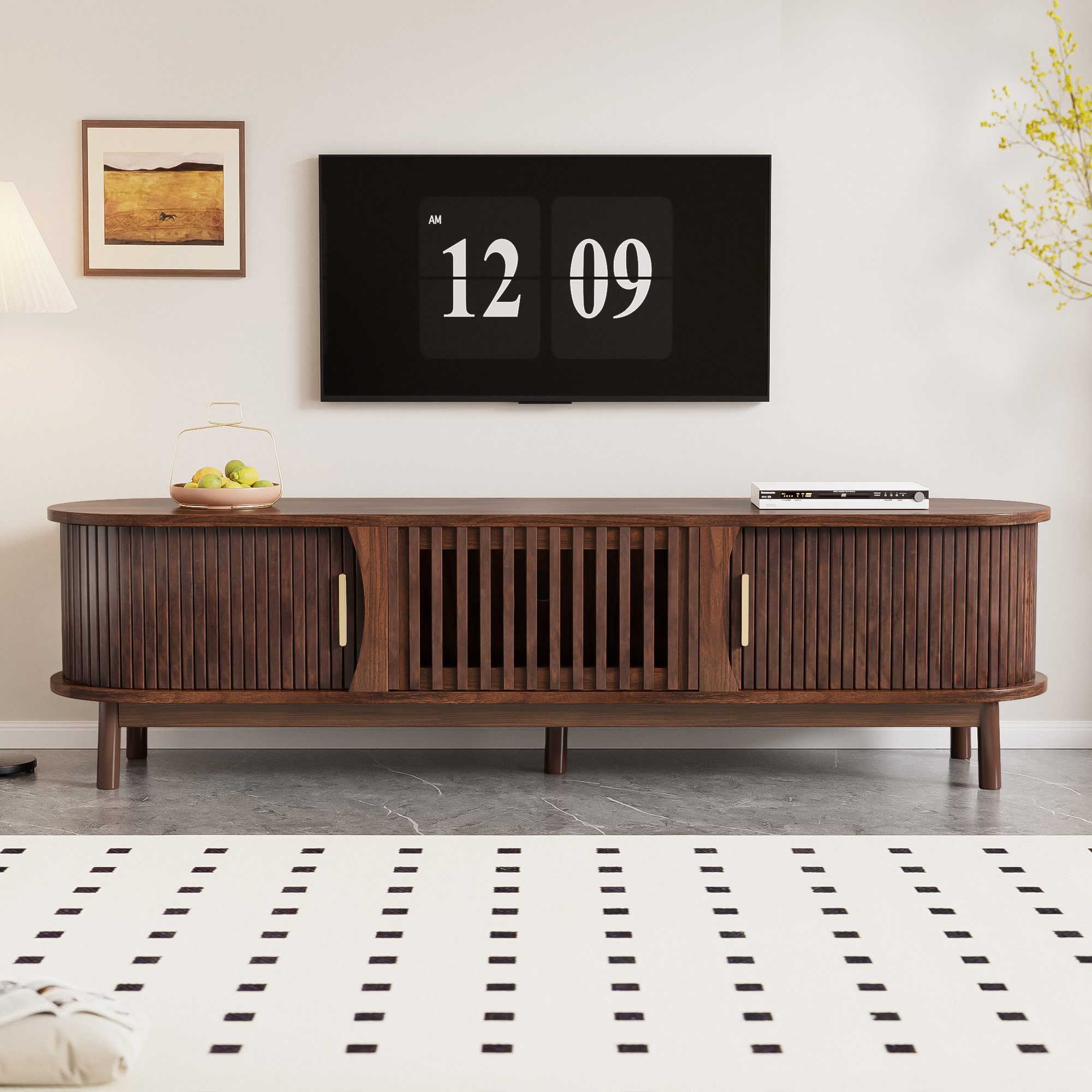 Odikalo Lowboard TV-Schrank TV-Bank mit Hohlschiebetür (165x39,5x46cm, brauner Lowboard-TV-Schrank, flacher brauner TV-Schrank mit Schiebetür, mit nach unten klappbarer Hohlschranktür, passend für TV-Ständer bis zu 65 Zoll,mit Stützbeinen)