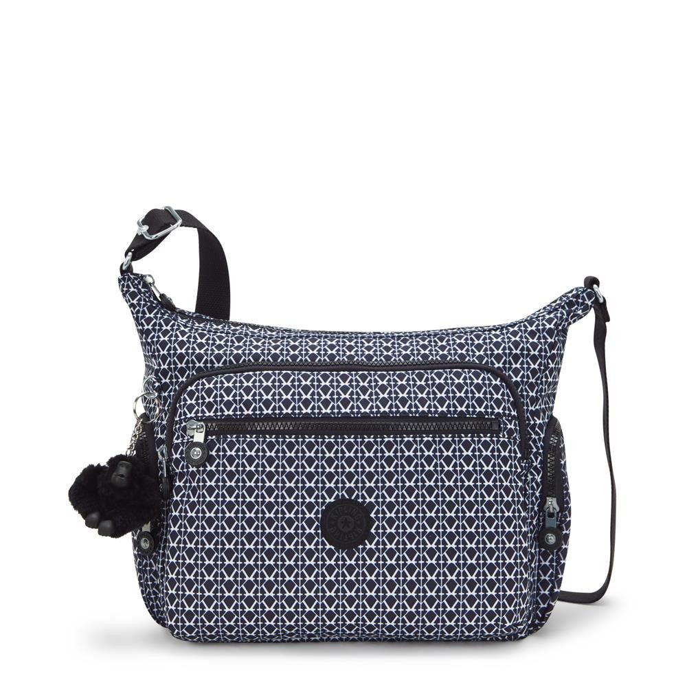 KIPLING Umhängetasche GABBIE M, Mittelgroße Schultertasche mit Reißverschluss, Signature Print (blau)