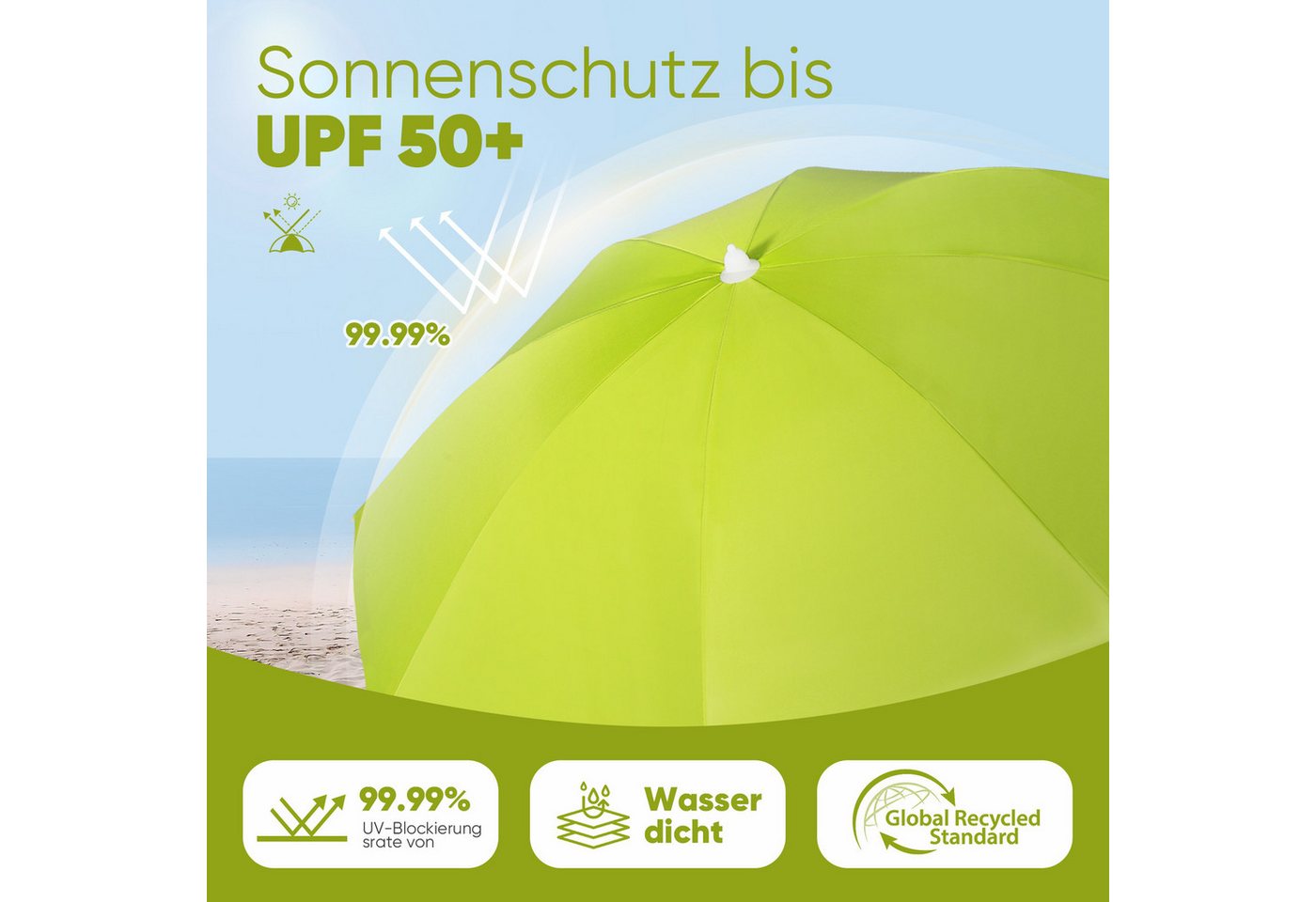 Thumbnail - Sekey Sonnenschirm Ø160 cm Sonnenschirm UV50+ Balkonschirm mit Tragetasche und Bodenhülse, LxB: 160,00x160,00 cm, Neigun...