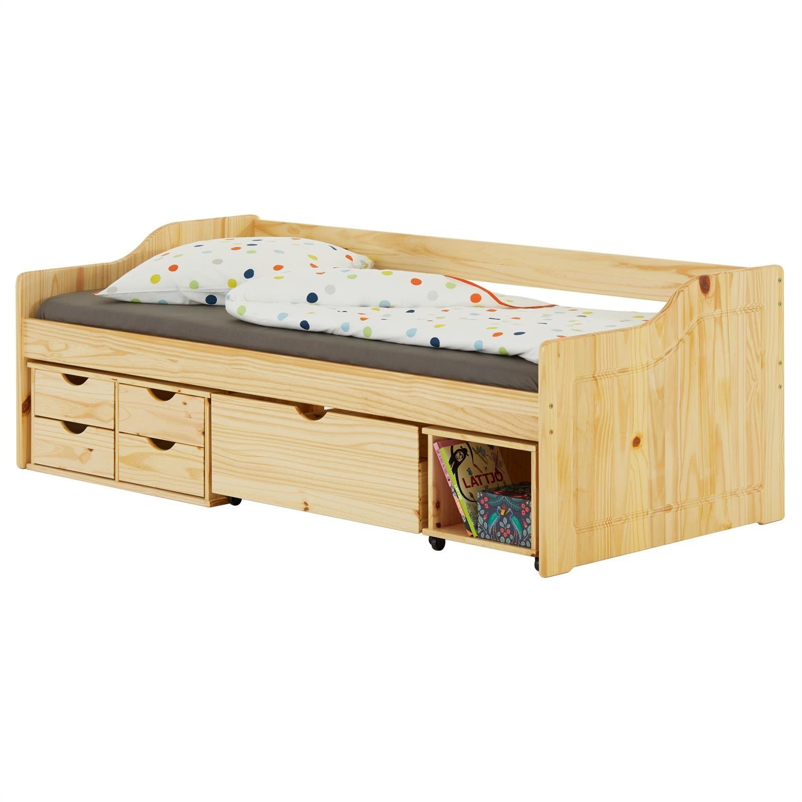 IDIMEX Funktionsbett SENTA, Bett mit Stauraum Kiefer natu Kinderbett Bett Jugendbett 90x200 massiv natur