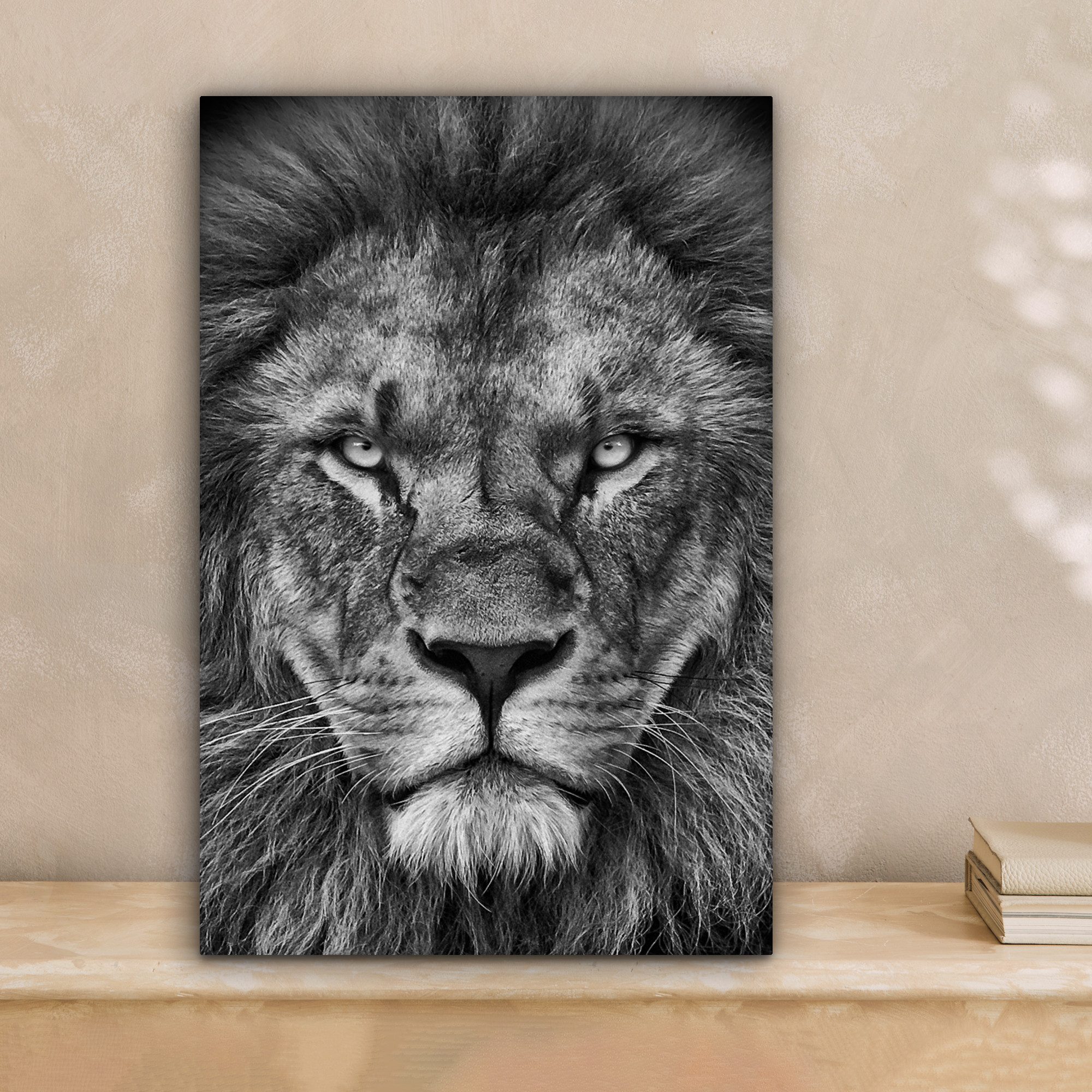 OneMillionCanvasses® Leinwandbild Tiere - Löwe - Schwarz - Weiß - Porträt, günstig online kaufen