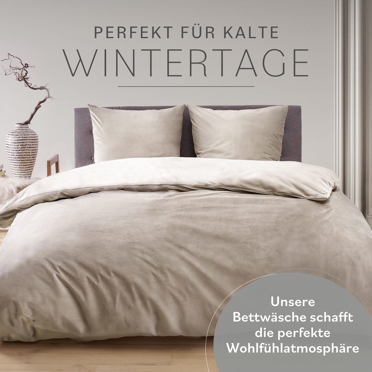 Blumtal Bettwäsche Cashmere-Touch Plüsch, warme Winterbettwäsche + Kopfkissenbezug