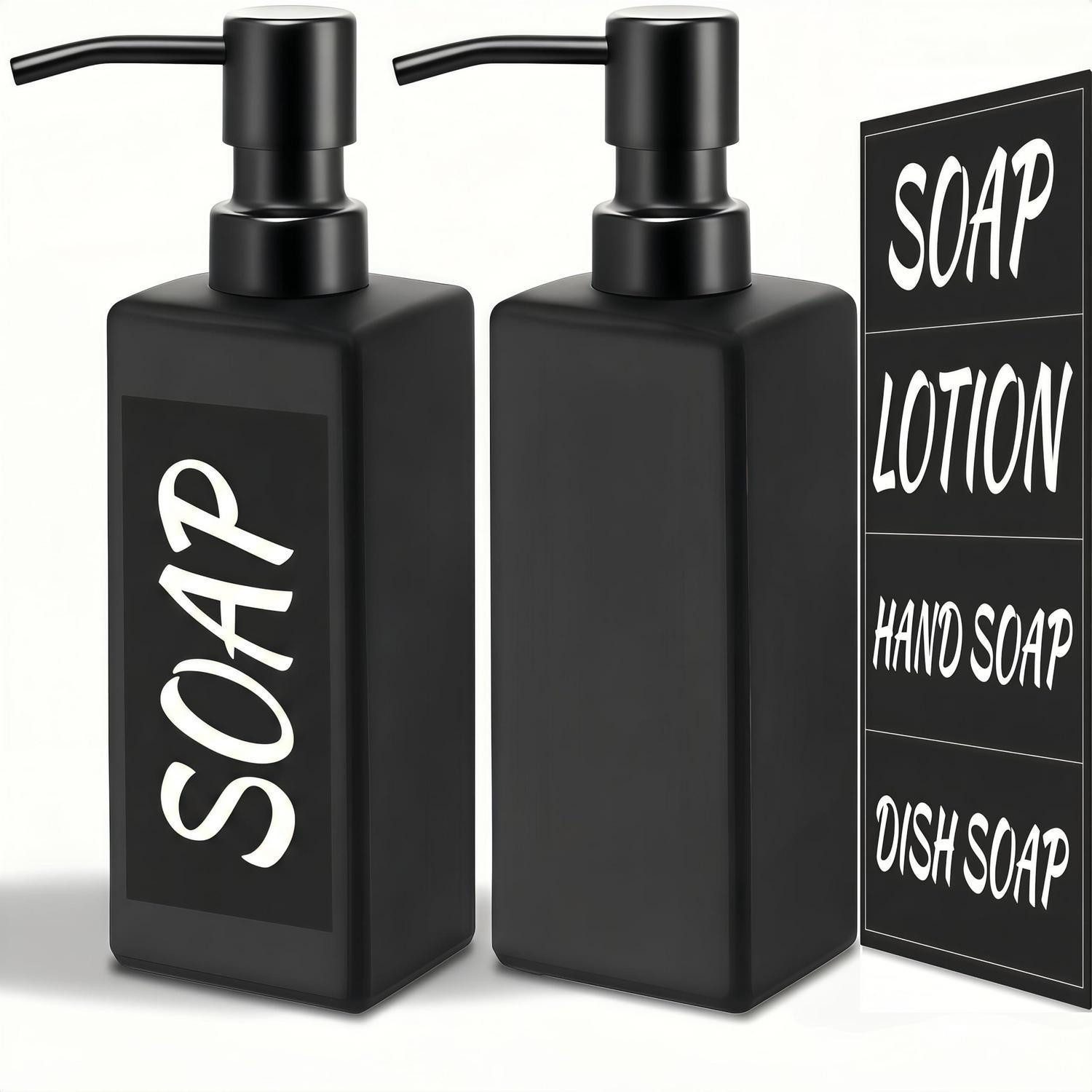 LuxusKollektion Seifenspender 2er Seifenspender Glas 350ml Mattschwarz Edelstahl