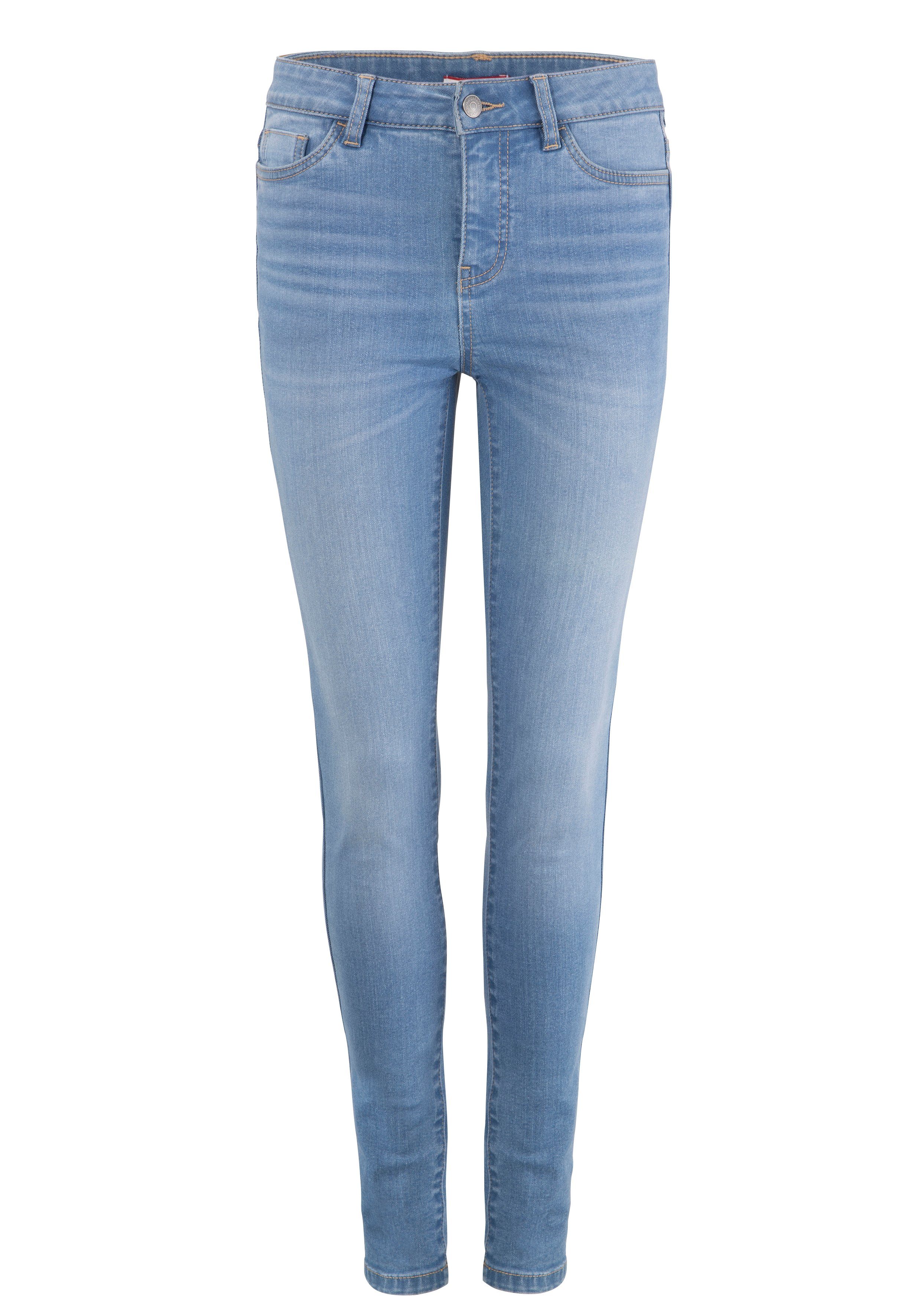SUPER KangaROOS light-blue-used mit used-Effekt HIGH RISE 5-Pocket-Jeans SKINNY