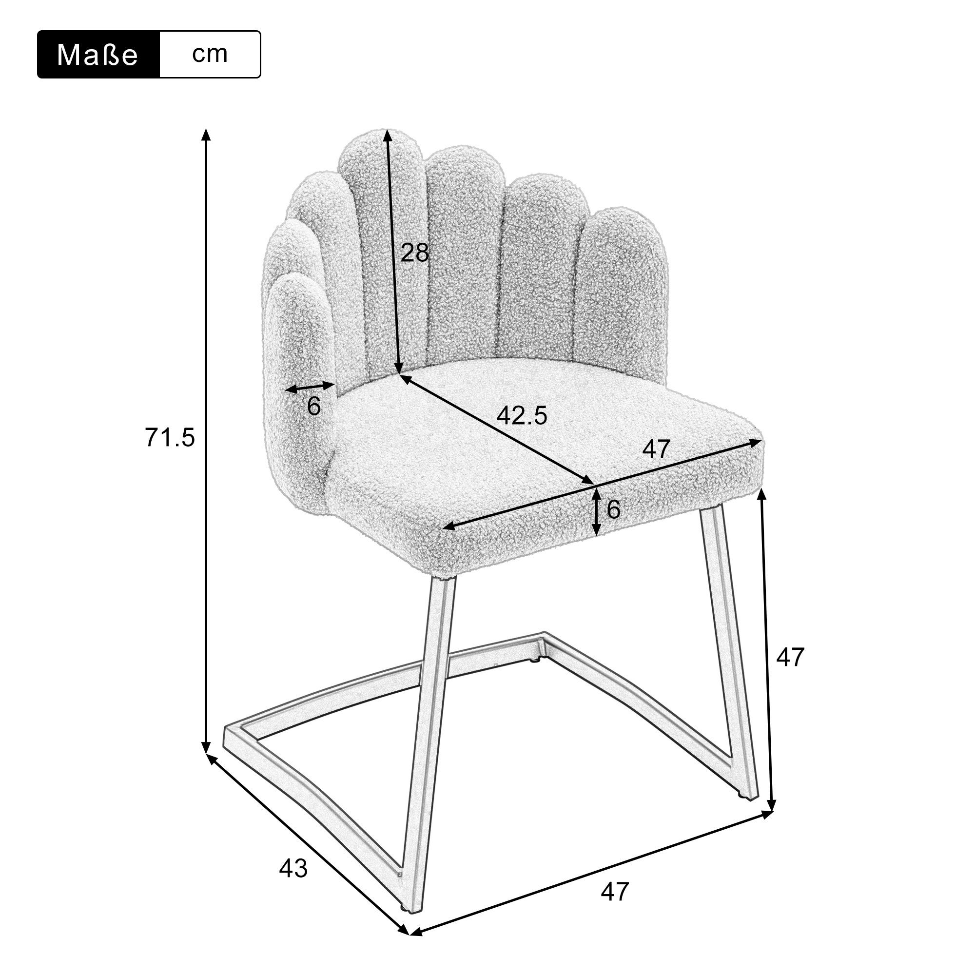 (Set, Ulife Metallbeinen Polsterstuhl, Lammsamt, beige silbrigen Blütenblattstuhl St), mit Esszimmerstuhl 2