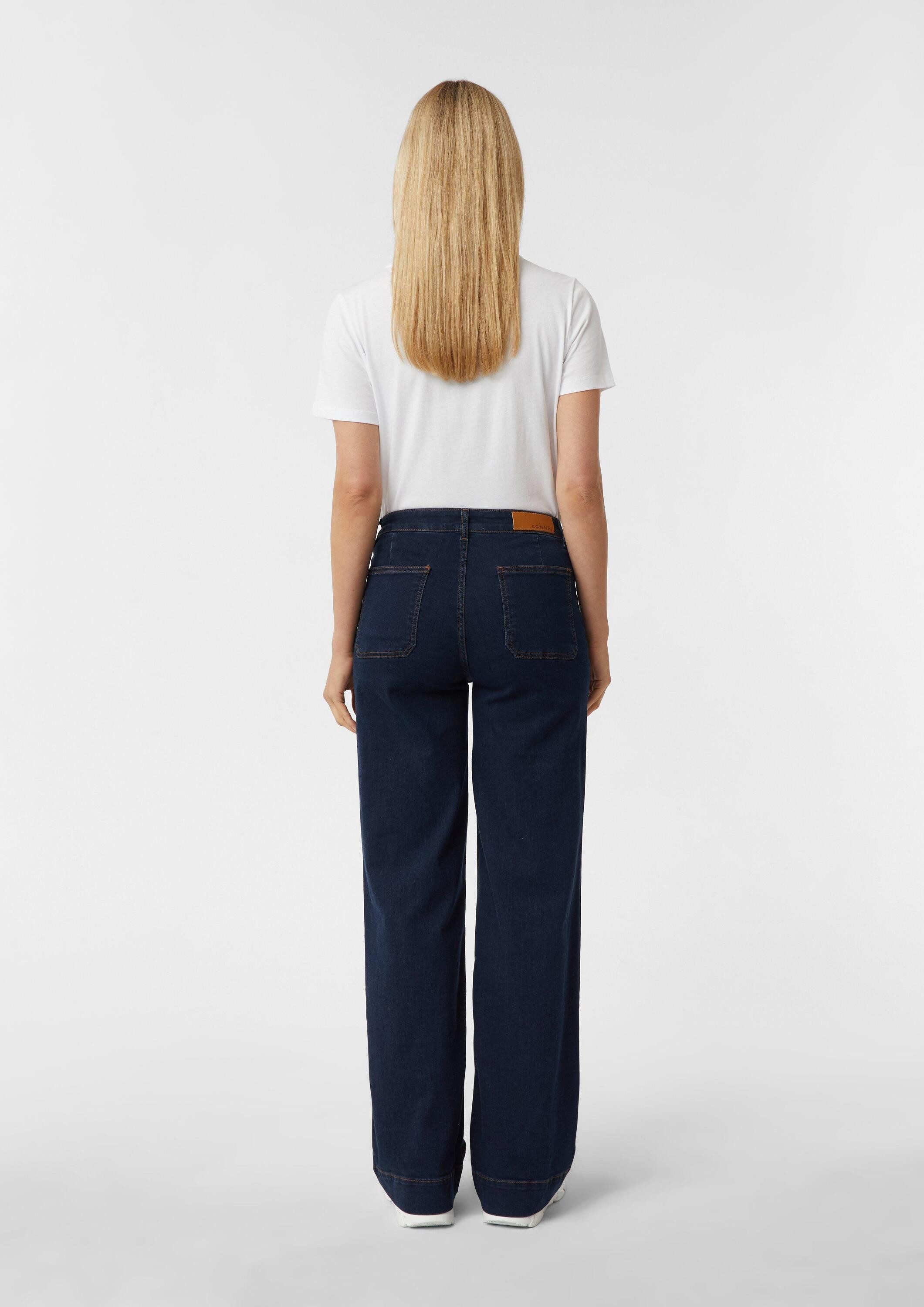 comma Weite Jeans Jeans-Hose Elastische Wide-Leg-Jeans mit aufgesetzten Taschen