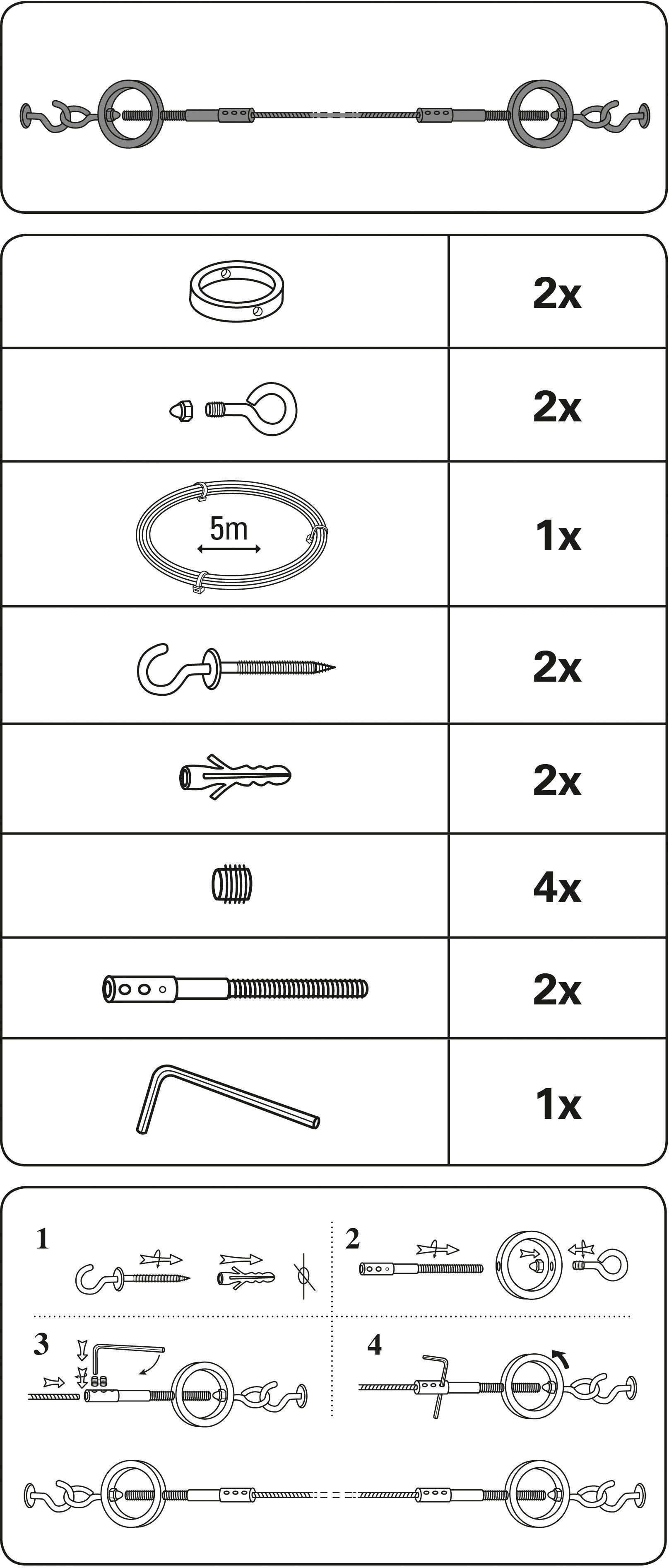 GARDINIA Seilspanngarnitur Ring, Gardinen, Vorhänge, (1-St), Nur auf festem Untergrund montieren