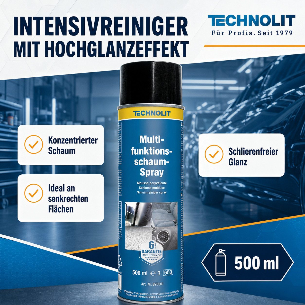 TECHNOLIT® Multifunktionsschaum 0.5L Schaumreiniger Multischaum Universalreiniger Universalreiniger