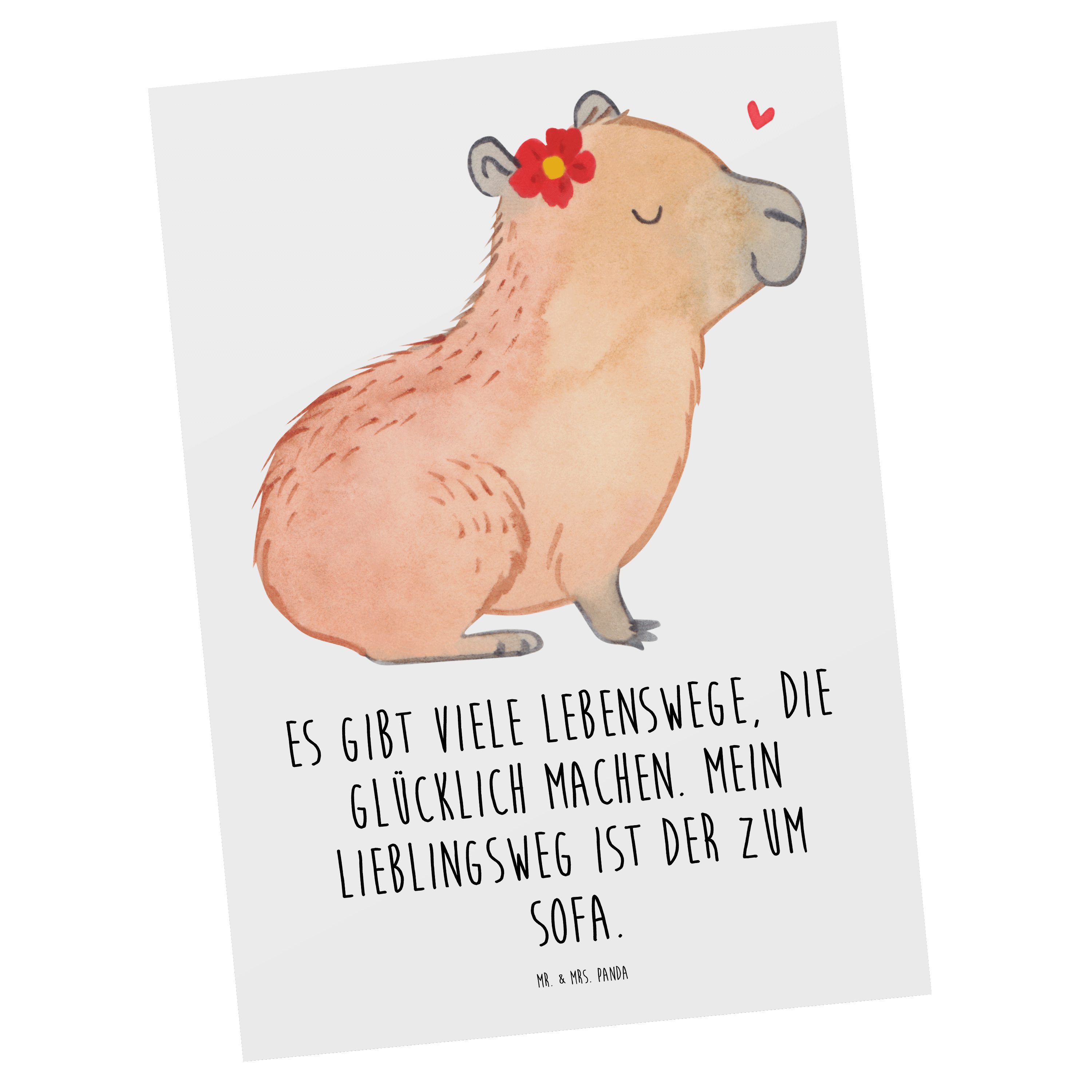 Mr. & Mrs. Panda Postkarte Capybara Blume - Weiß - Geschenk, lustige Sprüche, Tiermotive, Karte