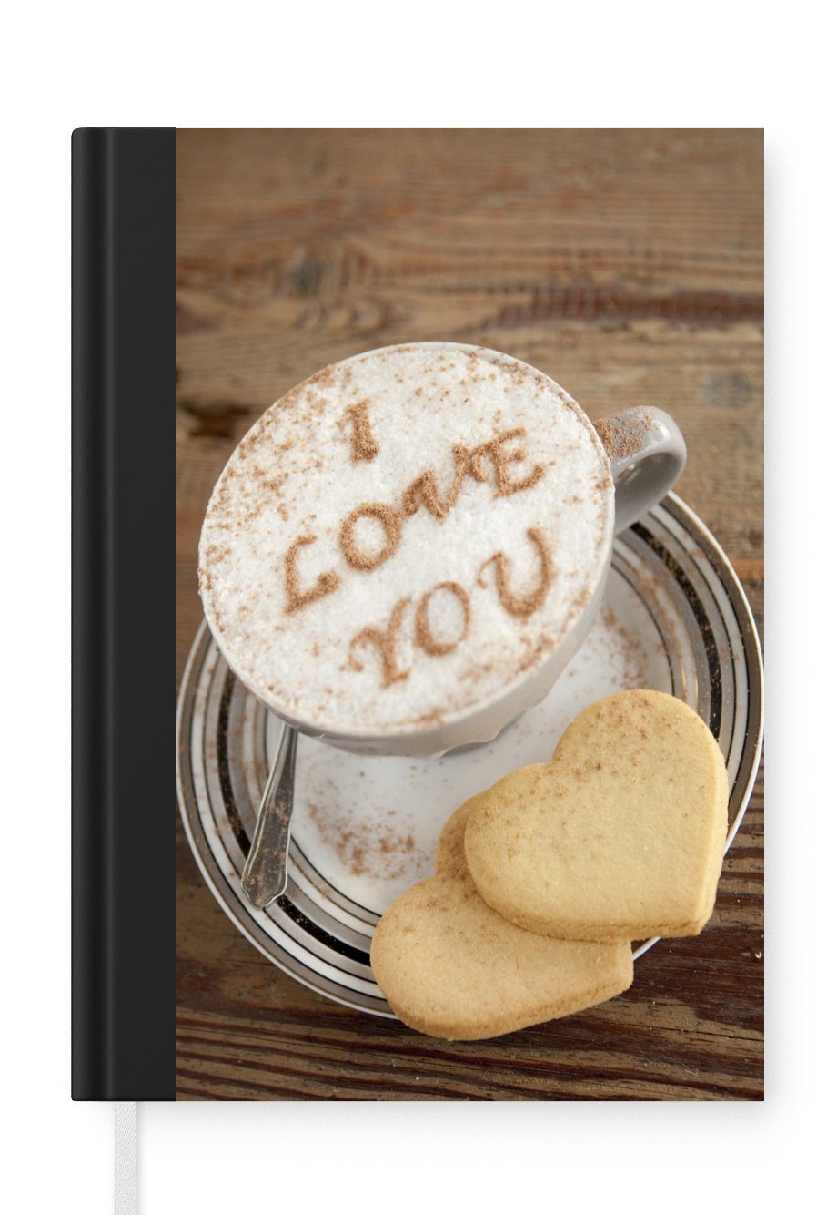 MuchoWow Notizbuch Cappuccino mit der Aufschrift I Love You, Journal, Merkzettel, Tagebuch, Notizheft, A5, 98 Seiten, Haushaltsbuch