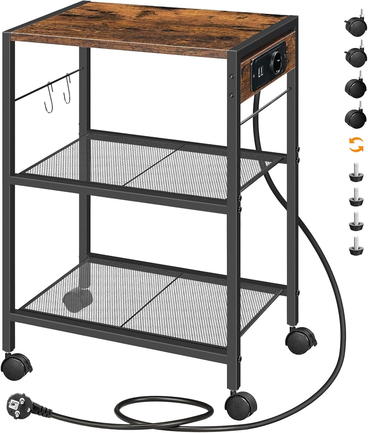 Hoobro Beistelltisch (Bürowagen mit Ladestation, Rollwagen mit Steckdose), Homeoffice-Regal