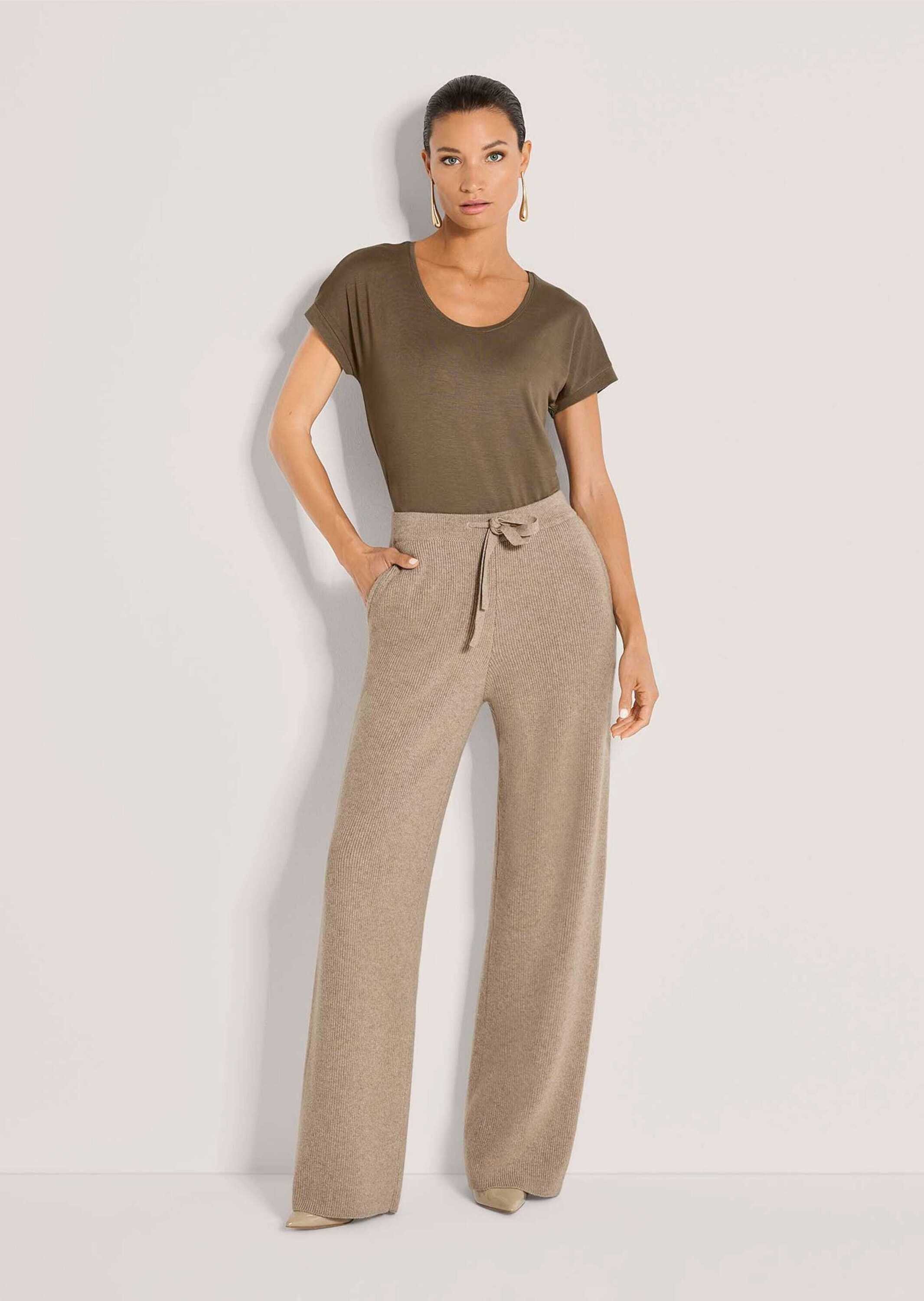 MADELEINE Schlupfhose Weite Strick-Hose mit Bindeband Elastischer Bund, gerades Bein & Einschubtaschen