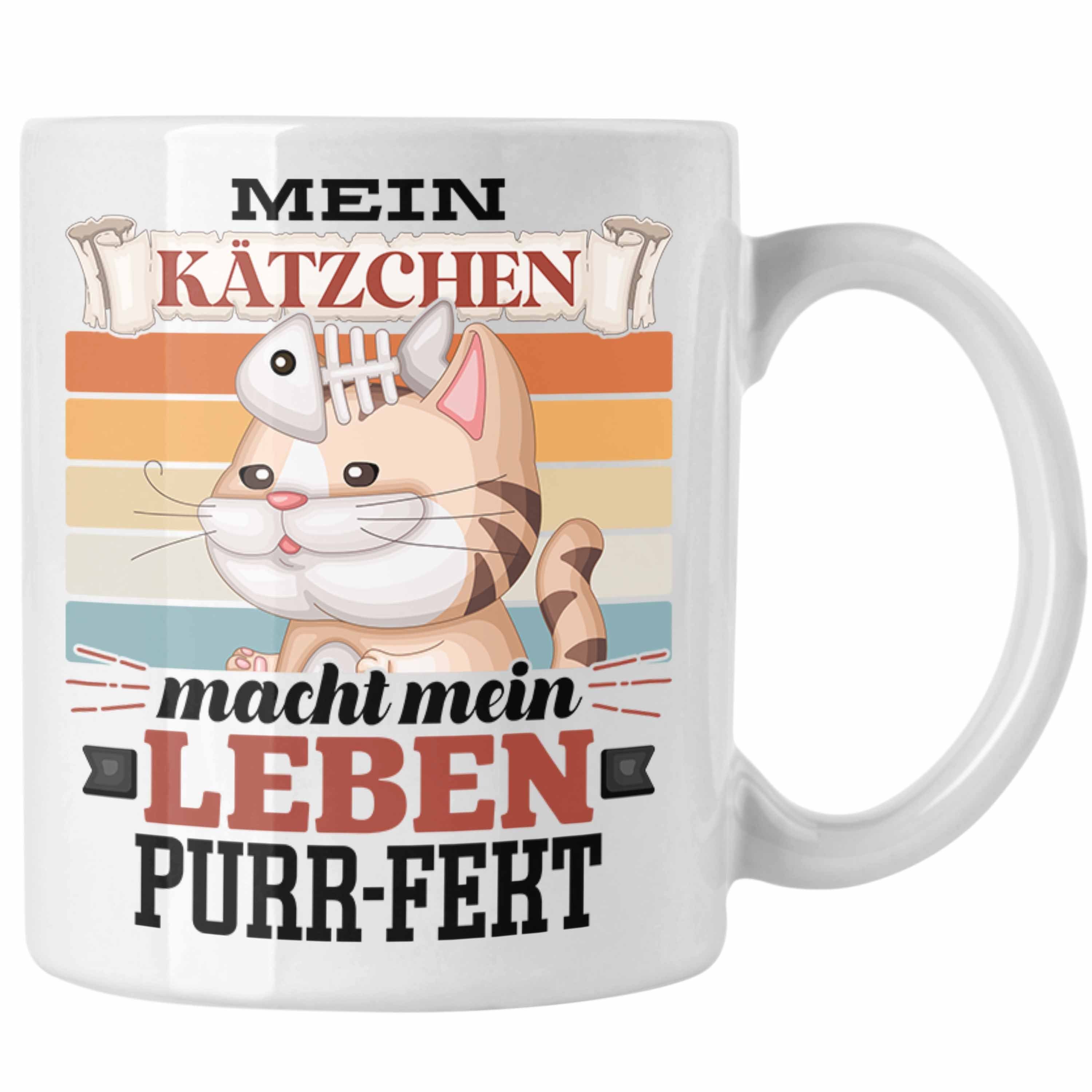 Trendation Tasse Katze Tasse Geschenk Spruch Geschenkidee für Katzen-Mama Papa Katzenli Weiss