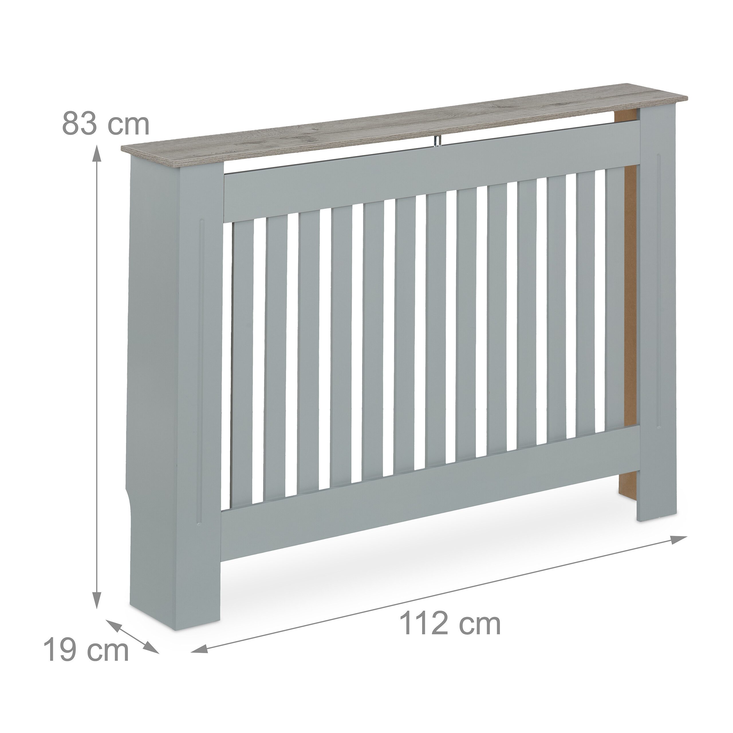 relaxdays Heizungsverkleidung Heizkörperverkleidung m. Holzoptikablage, Zubehör für Heizkörper, grau, L – Bild 4 von 5